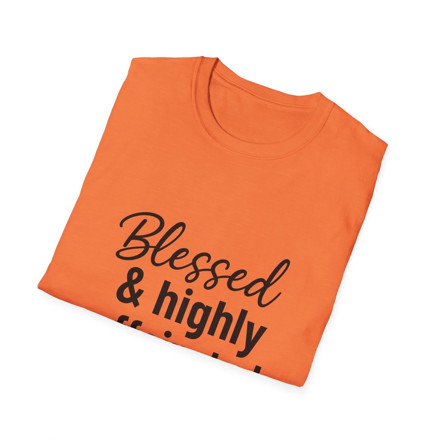 Blessed & Highly Caffeinated T-Shirt – Funny Christian Coffee Lover Tee with Black Lettering