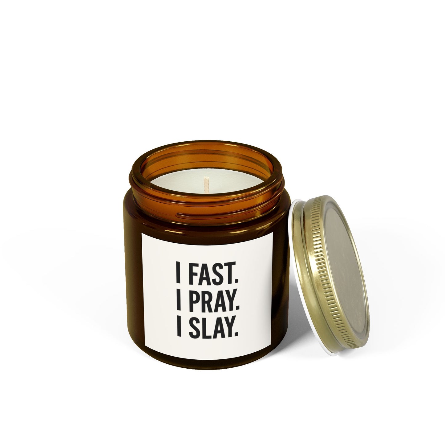 "I Fast. I Pray. I Slay." Scented Candle – 4oz Coconut Apricot Wax, Christian Empowerment Gift, Faith & Self-Care Home Decor