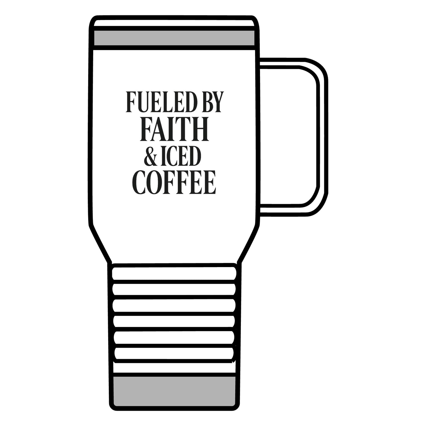 Fueled by Faith and Iced Coffee Travel Mug – 20oz Christian Tumbler with Black Lettering, Inspirational Gift for Coffee Lovers, Faith-Fueled Drinkware