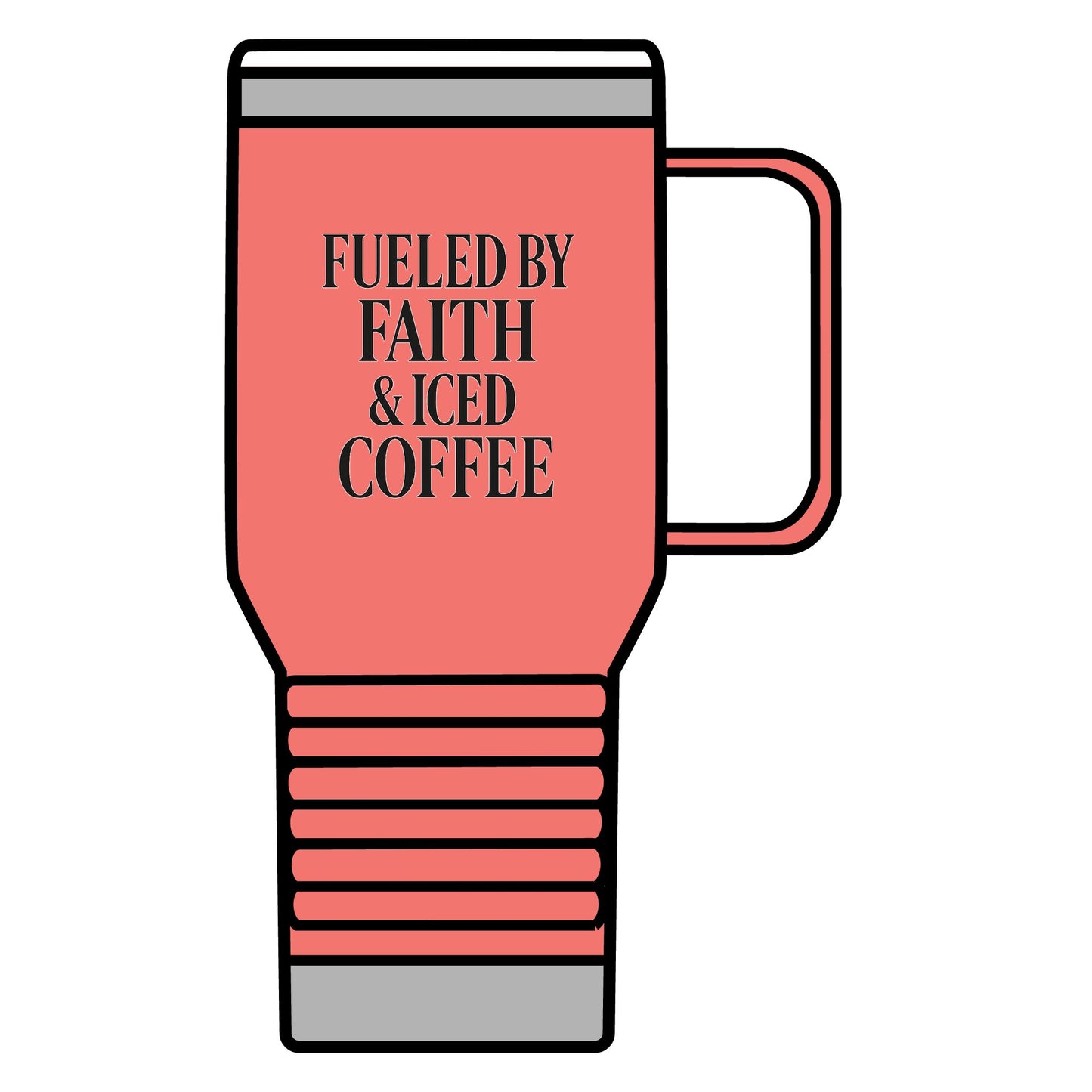 Fueled by Faith and Iced Coffee Travel Mug – 20oz Christian Tumbler with Black Lettering, Inspirational Gift for Coffee Lovers, Faith-Fueled Drinkware