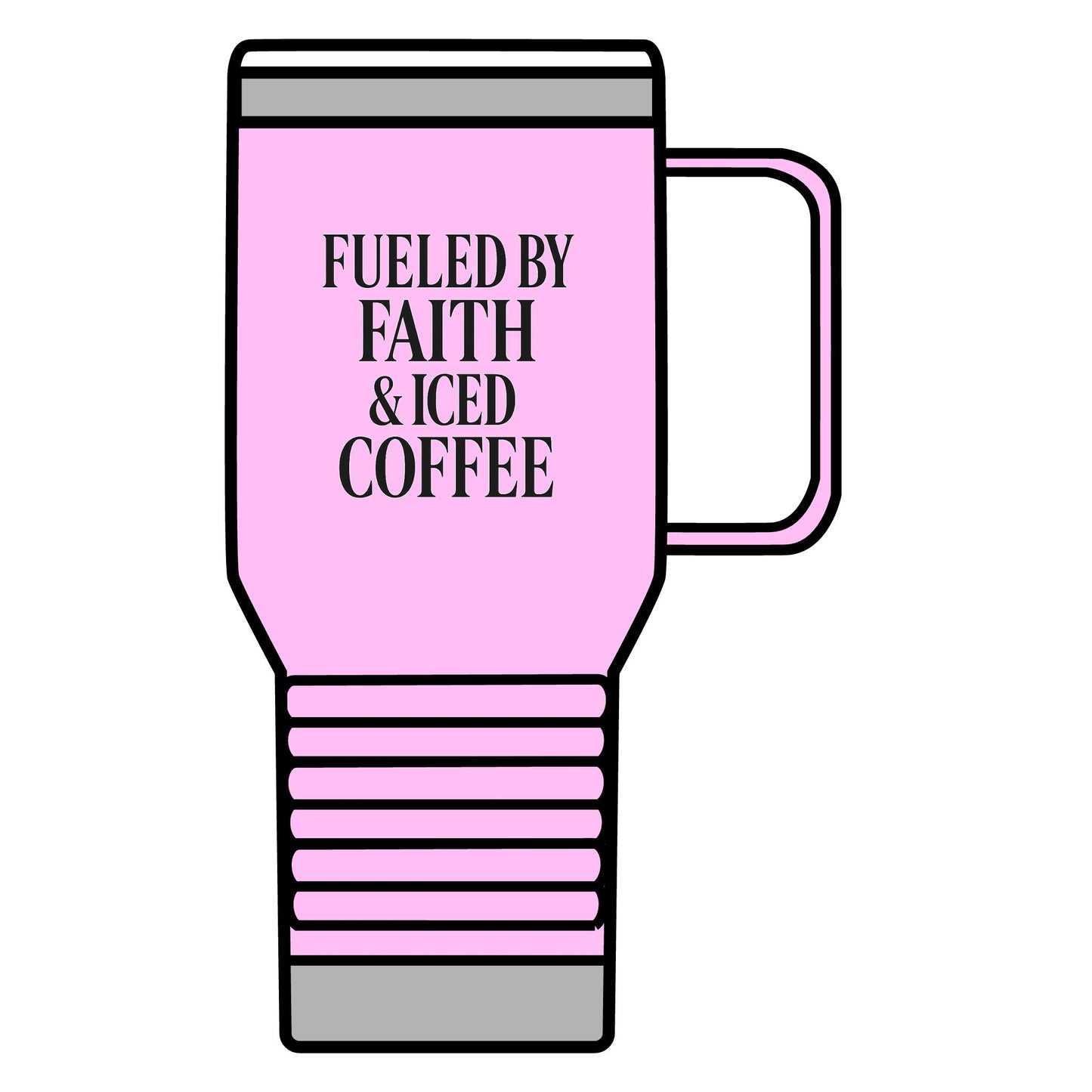 Fueled by Faith and Iced Coffee Travel Mug – 20oz Christian Tumbler with Black Lettering, Inspirational Gift for Coffee Lovers, Faith-Fueled Drinkware