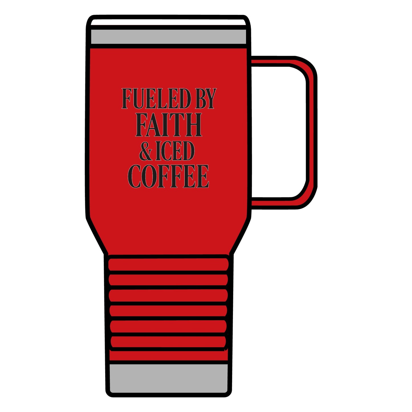 Fueled by Faith and Iced Coffee Travel Mug – 20oz Christian Tumbler with Black Lettering, Inspirational Gift for Coffee Lovers, Faith-Fueled Drinkware