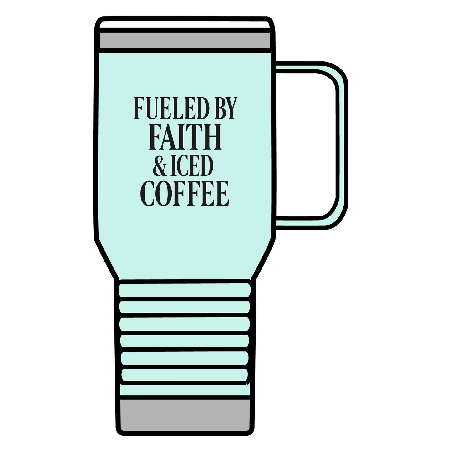 Fueled by Faith and Iced Coffee Travel Mug – 20oz Christian Tumbler with Black Lettering, Inspirational Gift for Coffee Lovers, Faith-Fueled Drinkware