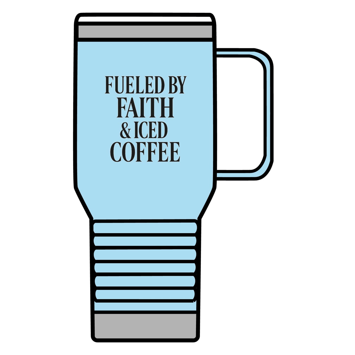 Fueled by Faith and Iced Coffee Travel Mug – 20oz Christian Tumbler with Black Lettering, Inspirational Gift for Coffee Lovers, Faith-Fueled Drinkware