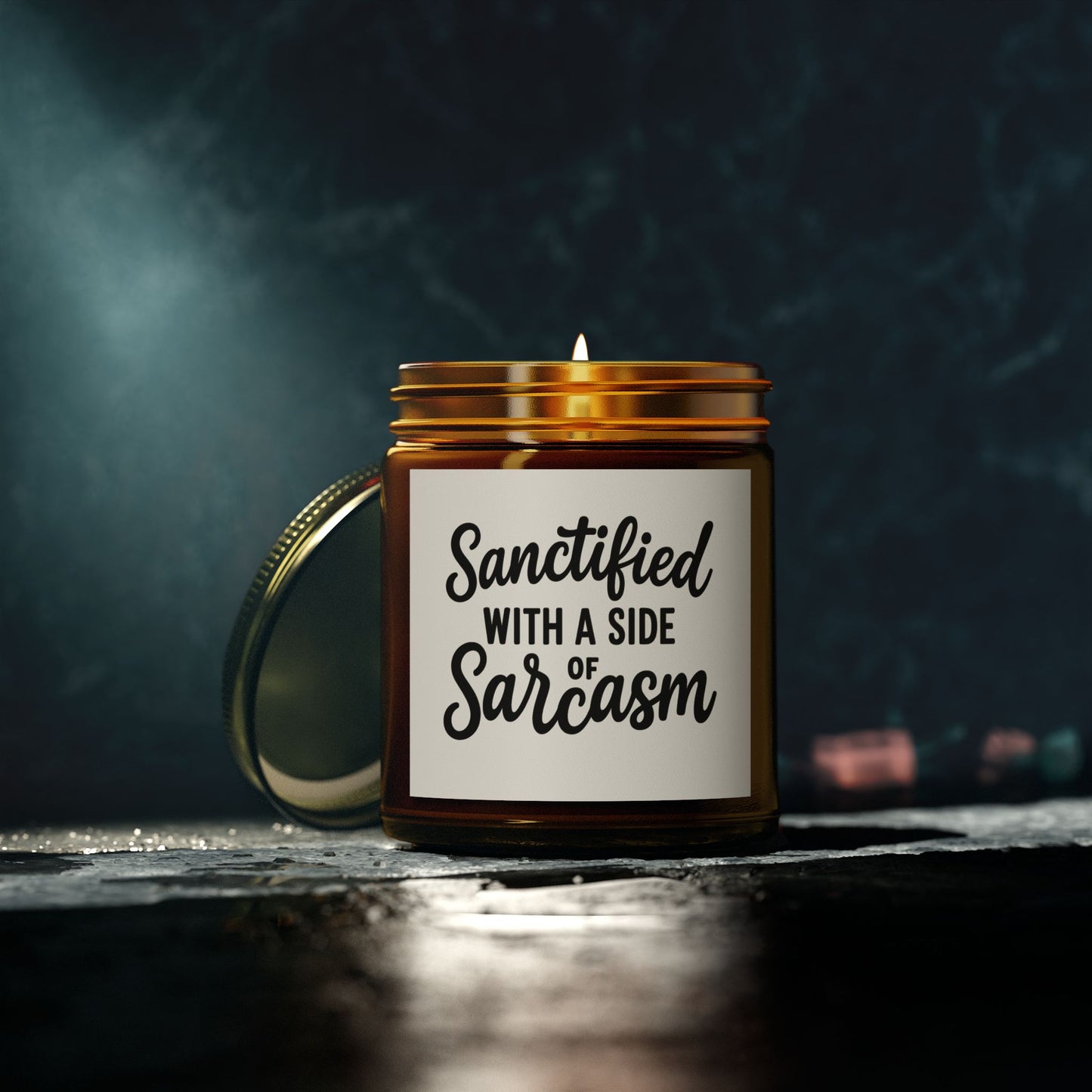 Sanctified with a Side of Sarcasm Candle – 4oz Scented Coconut Apricot Wax, Funny Christian Gift, Faith-Based Home Decor