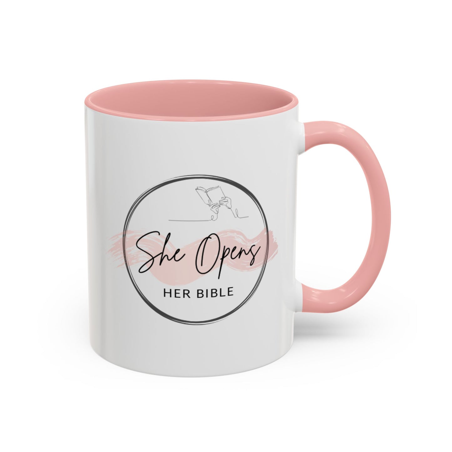 She Opens Her Bible™ Accent Coffee Mug – Faith-Inspired Ceramic Mug in 11oz & 15oz