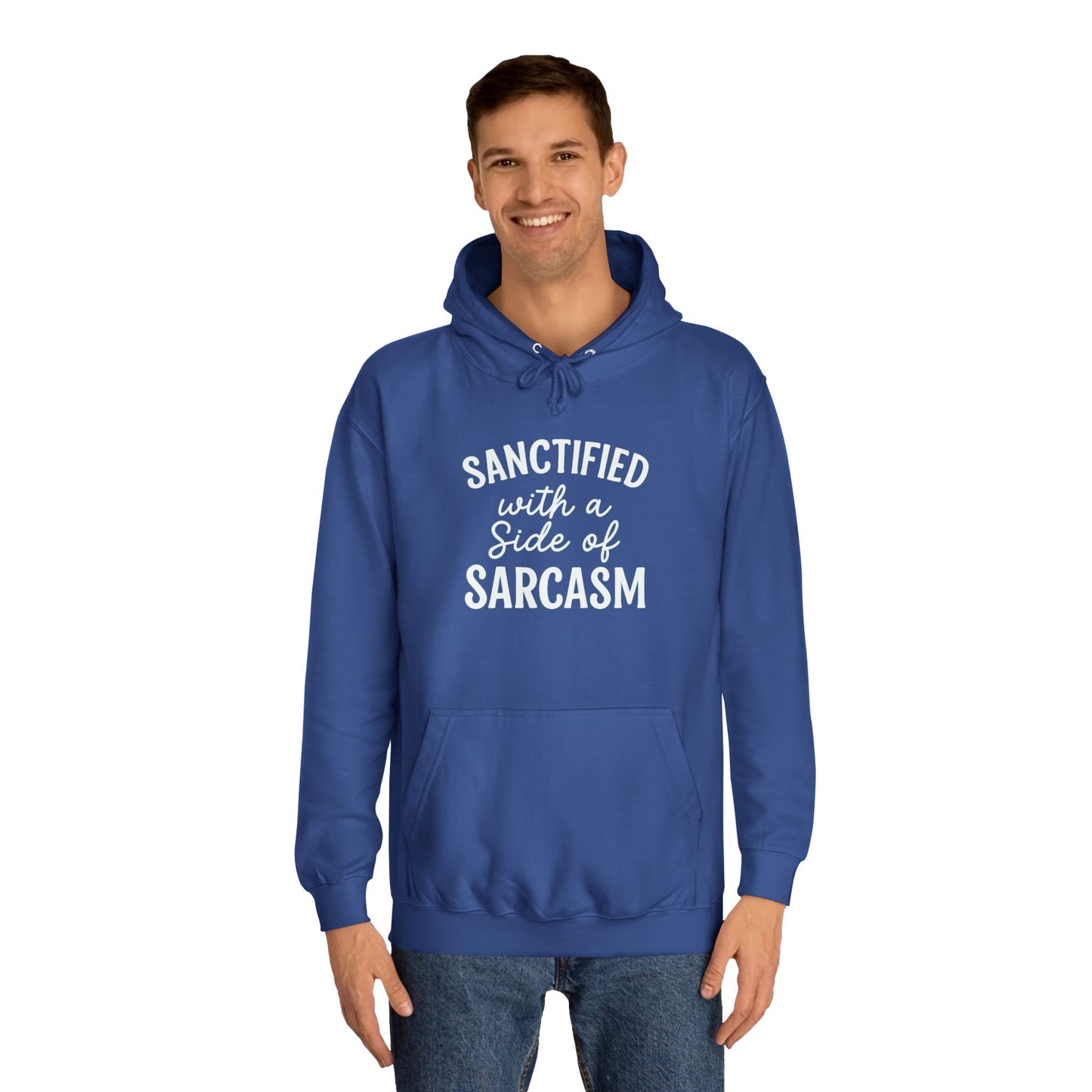 Sanctified with a Side of Sarcasm Hoodie – White Lettering | Funny Christian Hoodie for Sassy Believers & Cozy Faith Vibes