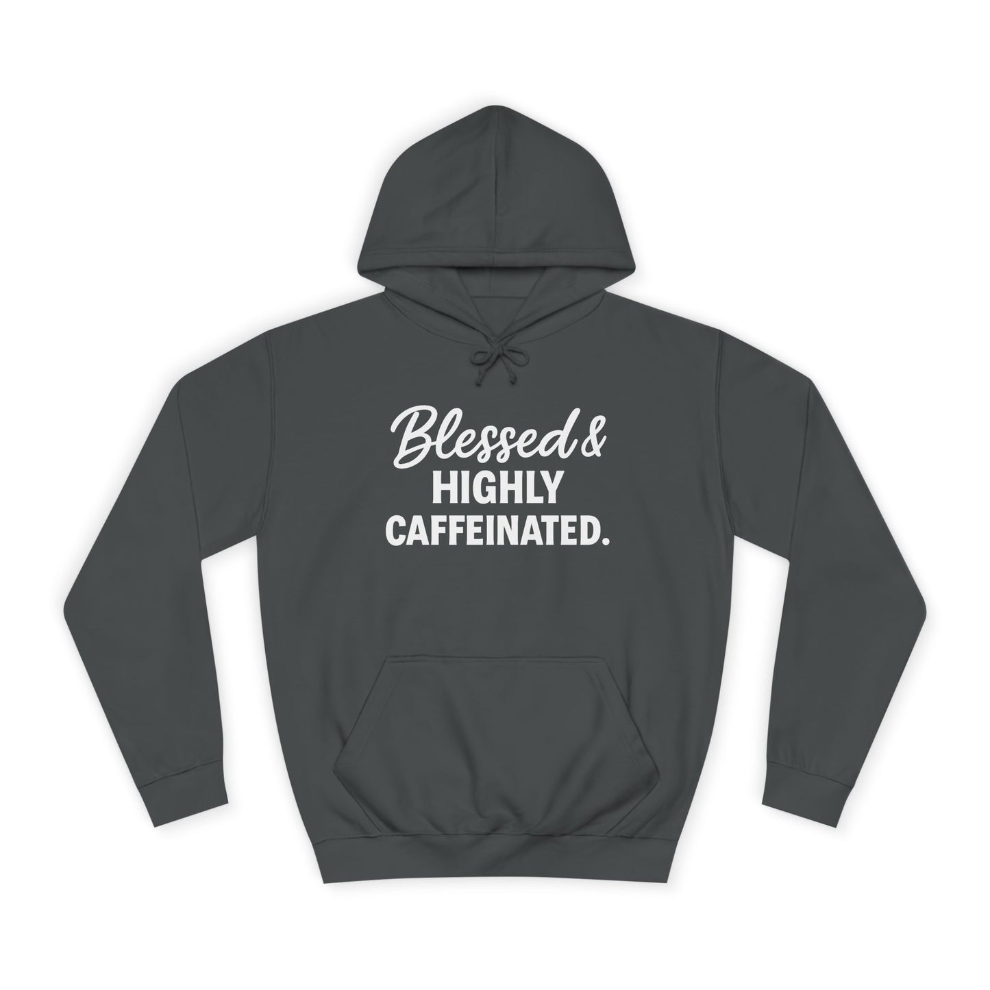 Blessed & Highly Caffeinated Unisex Hoodie – Christian Coffee Lover's Cozy Faith Sweatshirt (White Lettering)