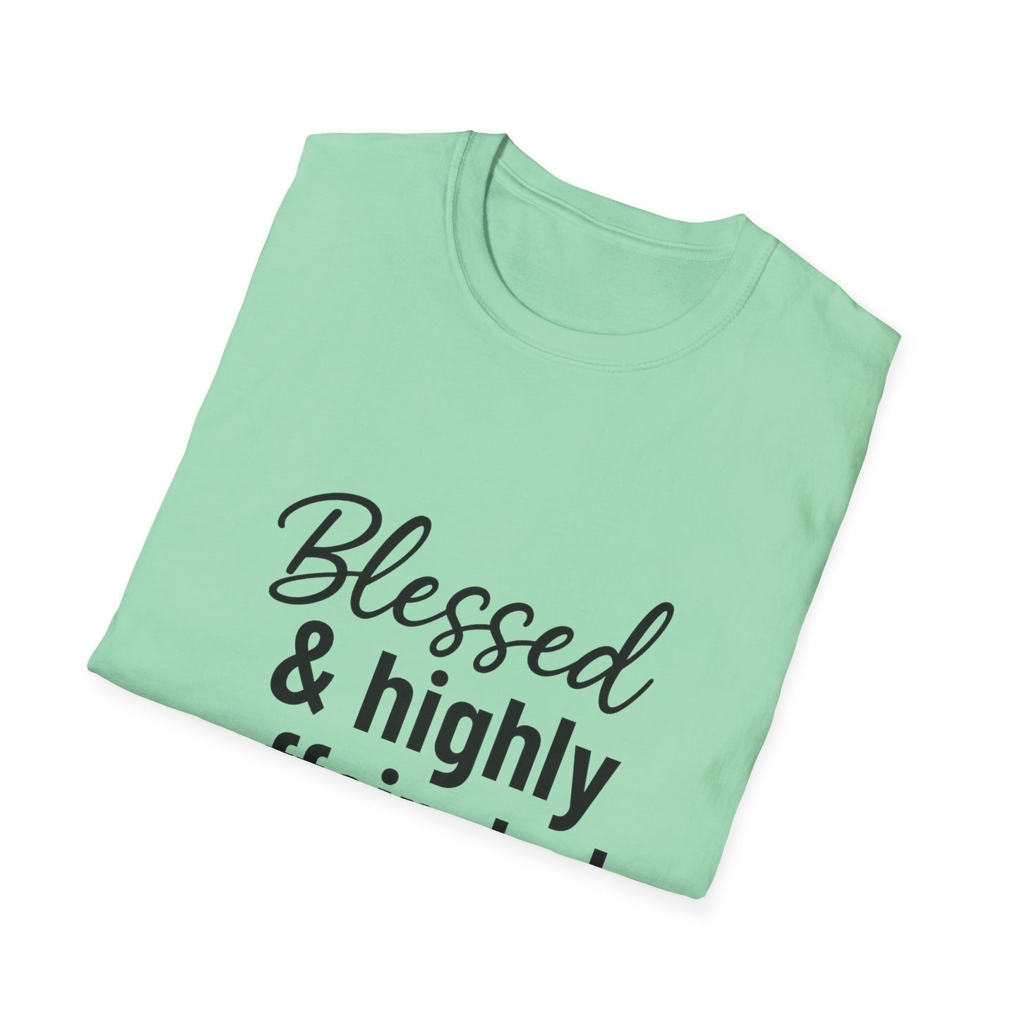 Blessed & Highly Caffeinated T-Shirt – Funny Christian Coffee Lover Tee with Black Lettering
