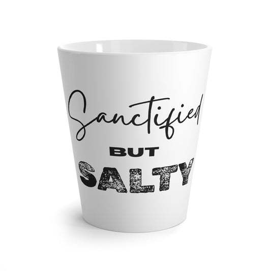 Sanctified but Salty Latte Mug – Funny Christian Coffee Cup, Faith-Based Humor, Scripture-Inspired Mug, Gift for Friends, Bible Study Mug