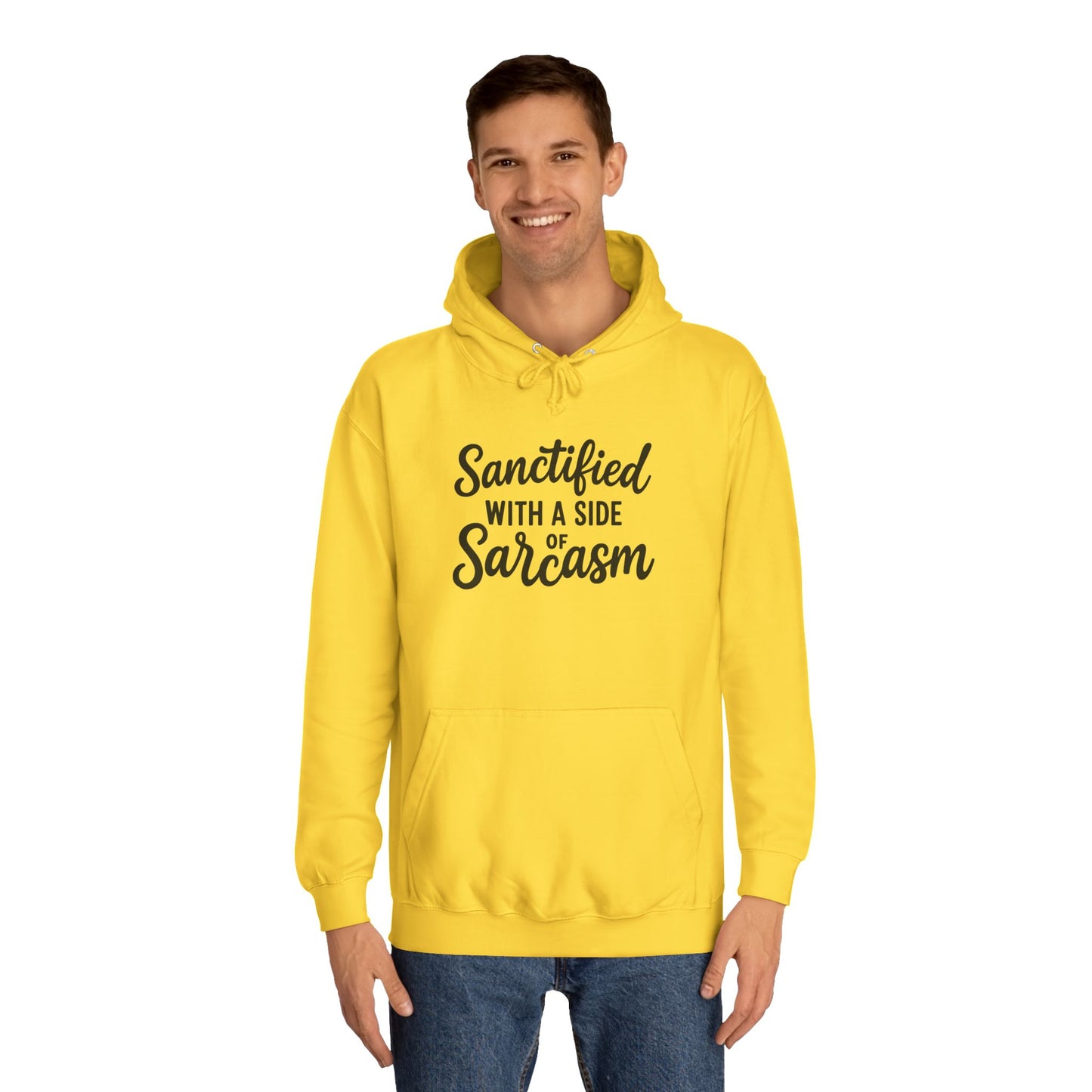 Sanctified with a Side of Sarcasm Hoodie – Black Lettering | Funny Christian Pullover for Sassy Saints & Everyday Wear