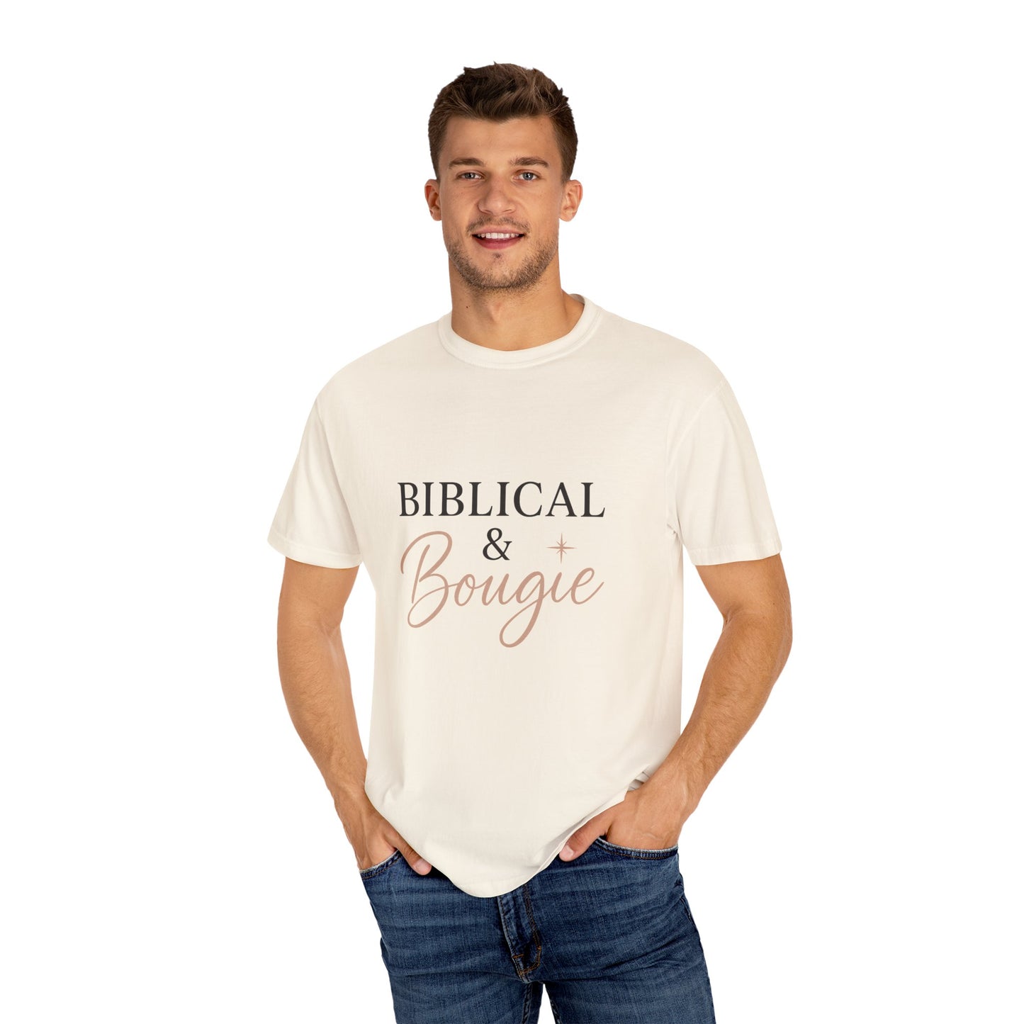 "Biblical & Bougie" Unisex T-Shirt – Black Lettering Faith-Based Tee for Stylish Christian Queens