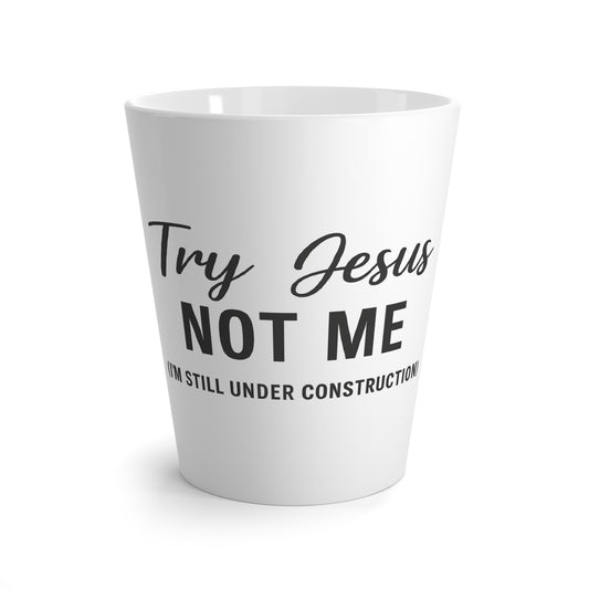 Try Jesus Not Me 20oz Travel Mug – Inspirational Faith-Based Tumbler, “I’m Still Under Construction” in Black Lettering, Christian Humor Mug