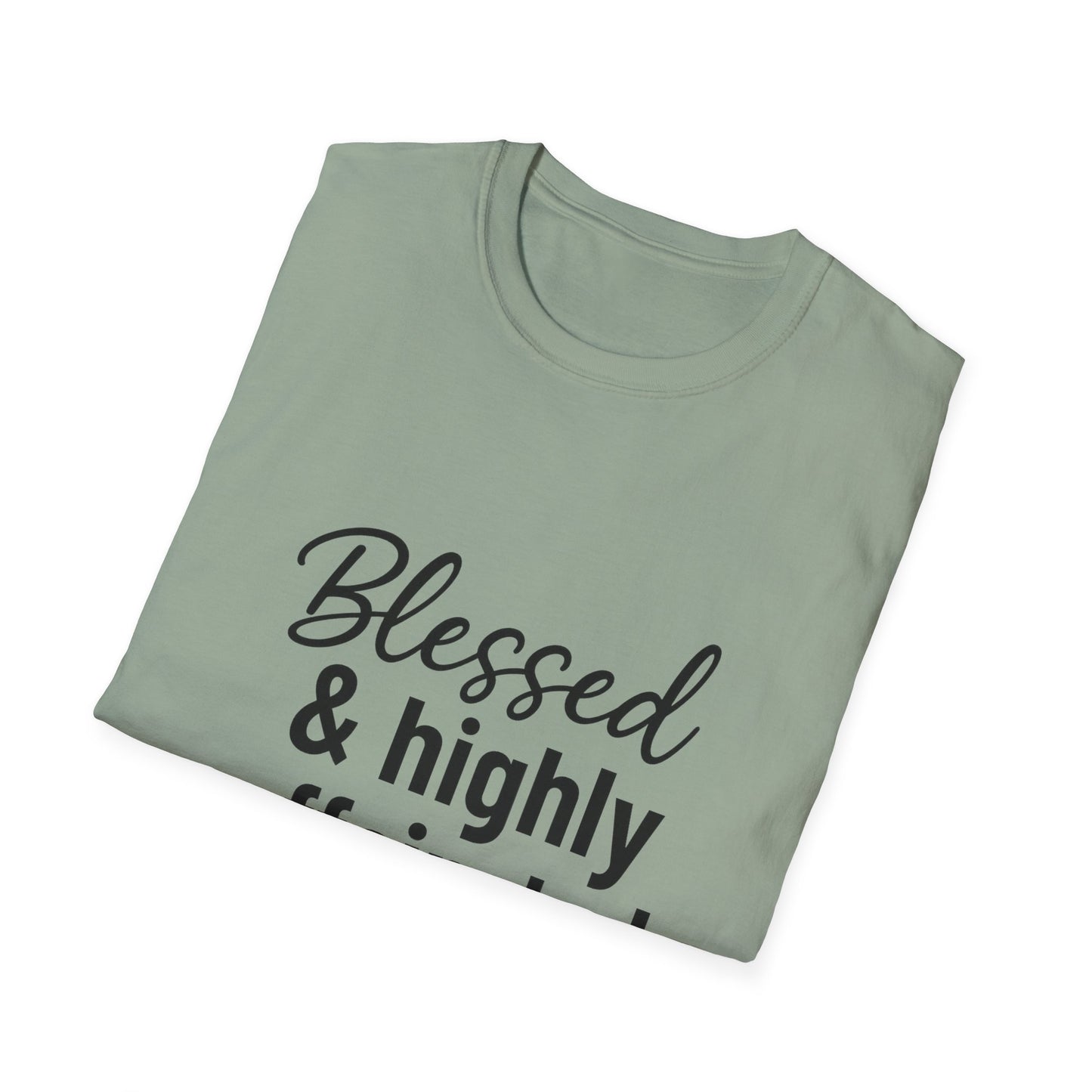 Blessed & Highly Caffeinated T-Shirt – Funny Christian Coffee Lover Tee with Black Lettering