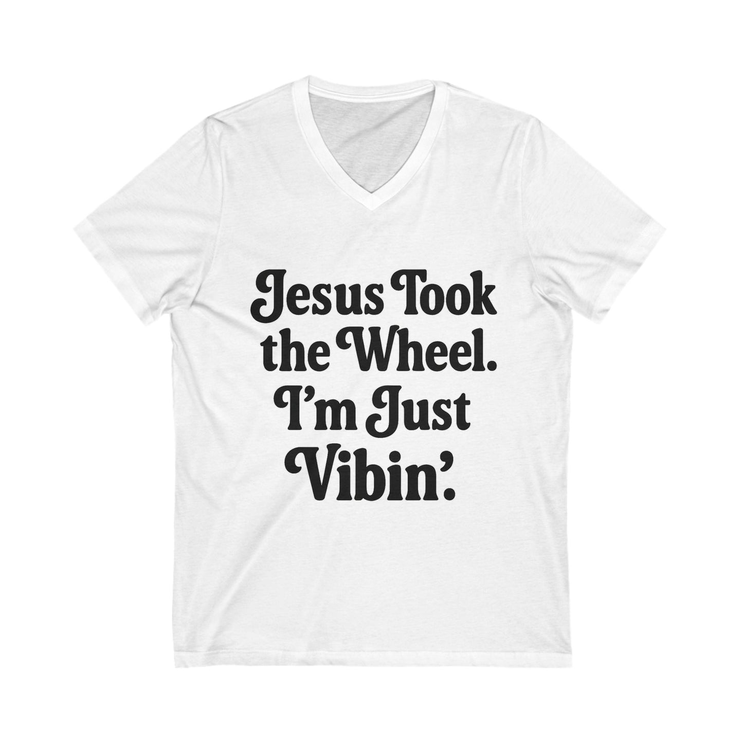 Jesus Took the Wheel V-Neck Tee, Faith Tee, Christian Apparel, Humor Shirt, Inspirational T-Shirt, Everyday Wear
