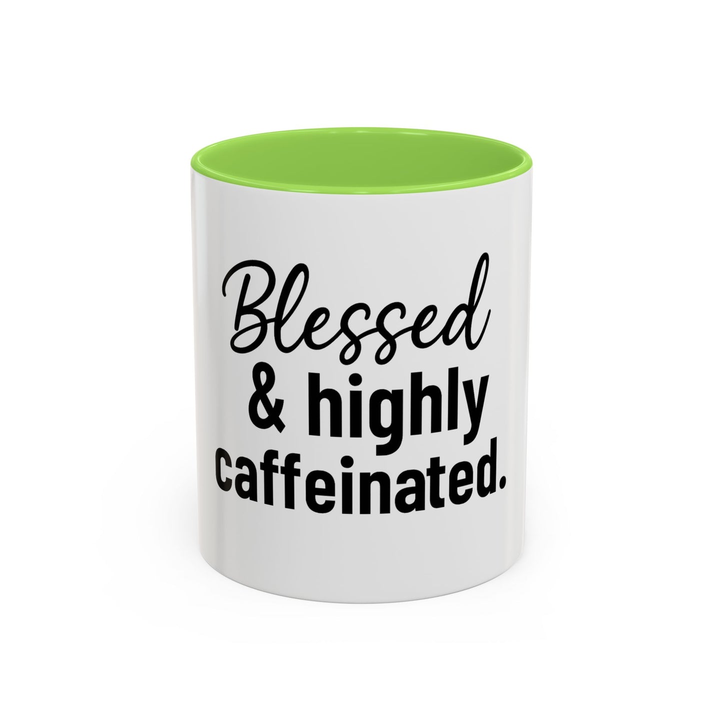 Blessed & Highly Caffienated Colorful Scripture Mugs – 11 oz & 15 oz Ceramic • Pop Then Pray