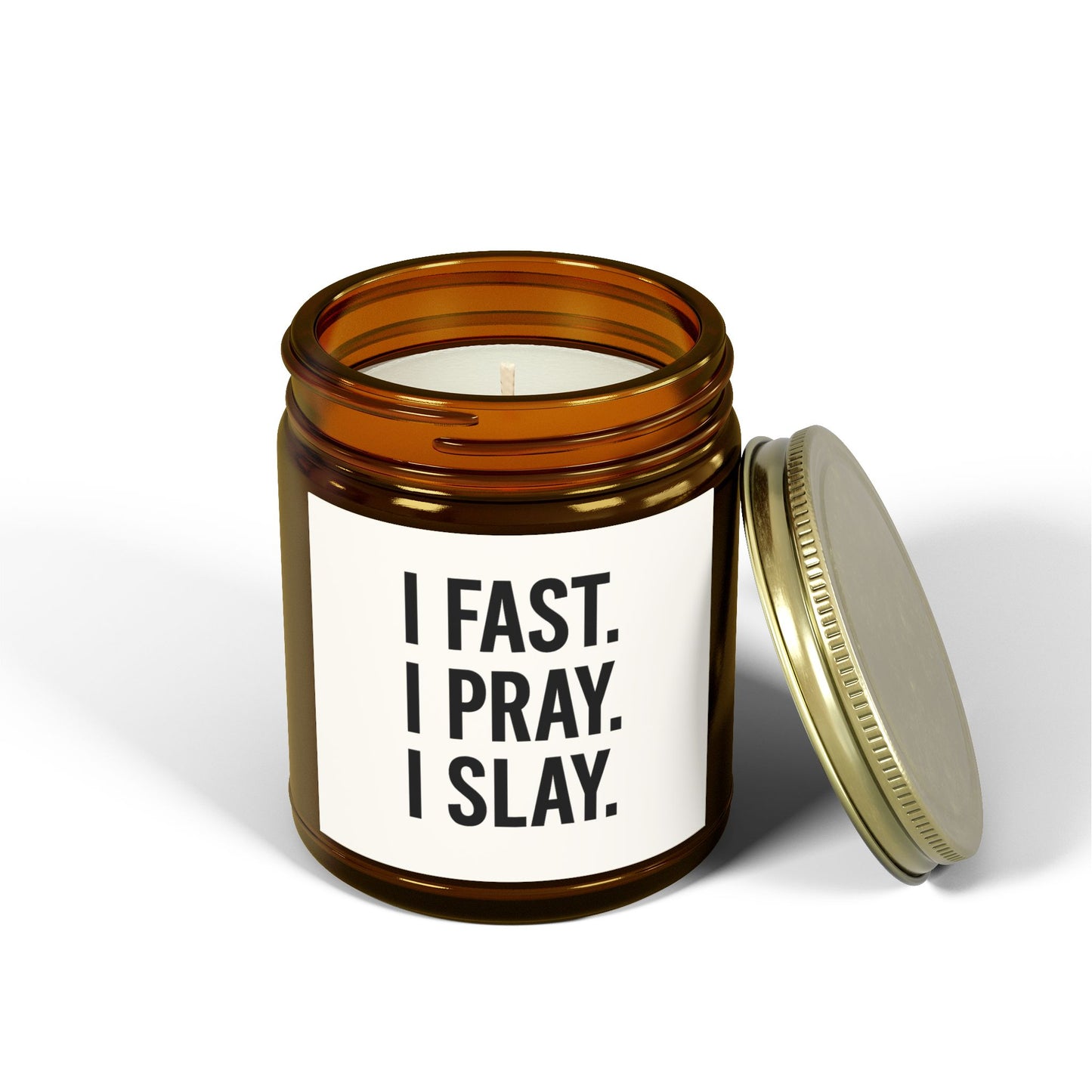 "I Fast. I Pray. I Slay." Scented Candle – 4oz Coconut Apricot Wax, Christian Empowerment Gift, Faith & Self-Care Home Decor