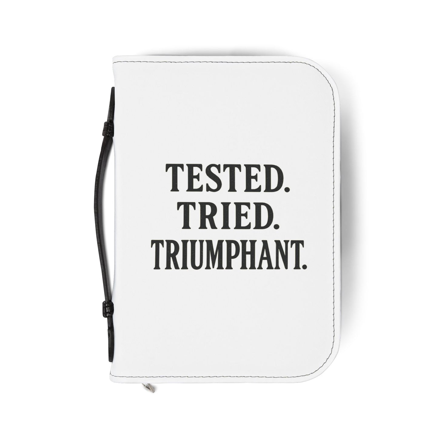 "Tested. Tried. Triumphant." Bible Cover – Inspirational Zippered Case for Faith Warriors & Overcomers