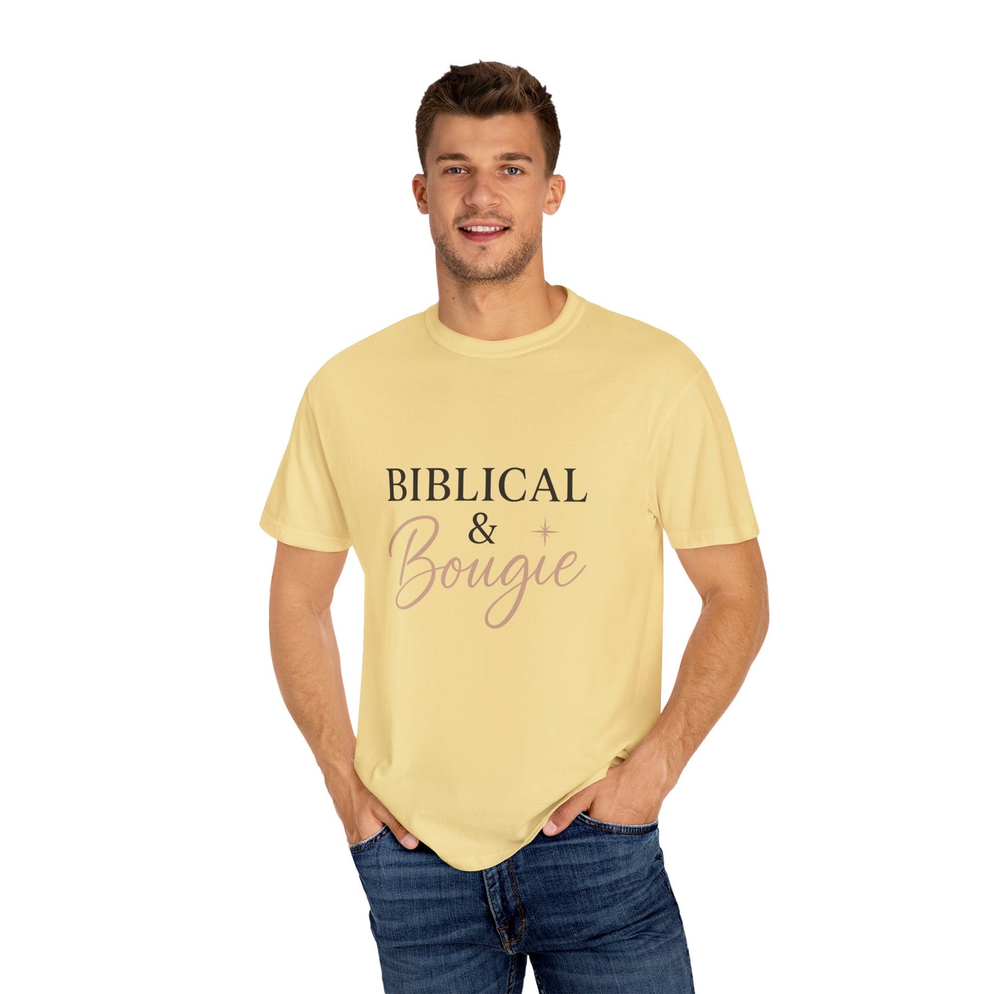 "Biblical & Bougie" Unisex T-Shirt – Black Lettering Faith-Based Tee for Stylish Christian Queens