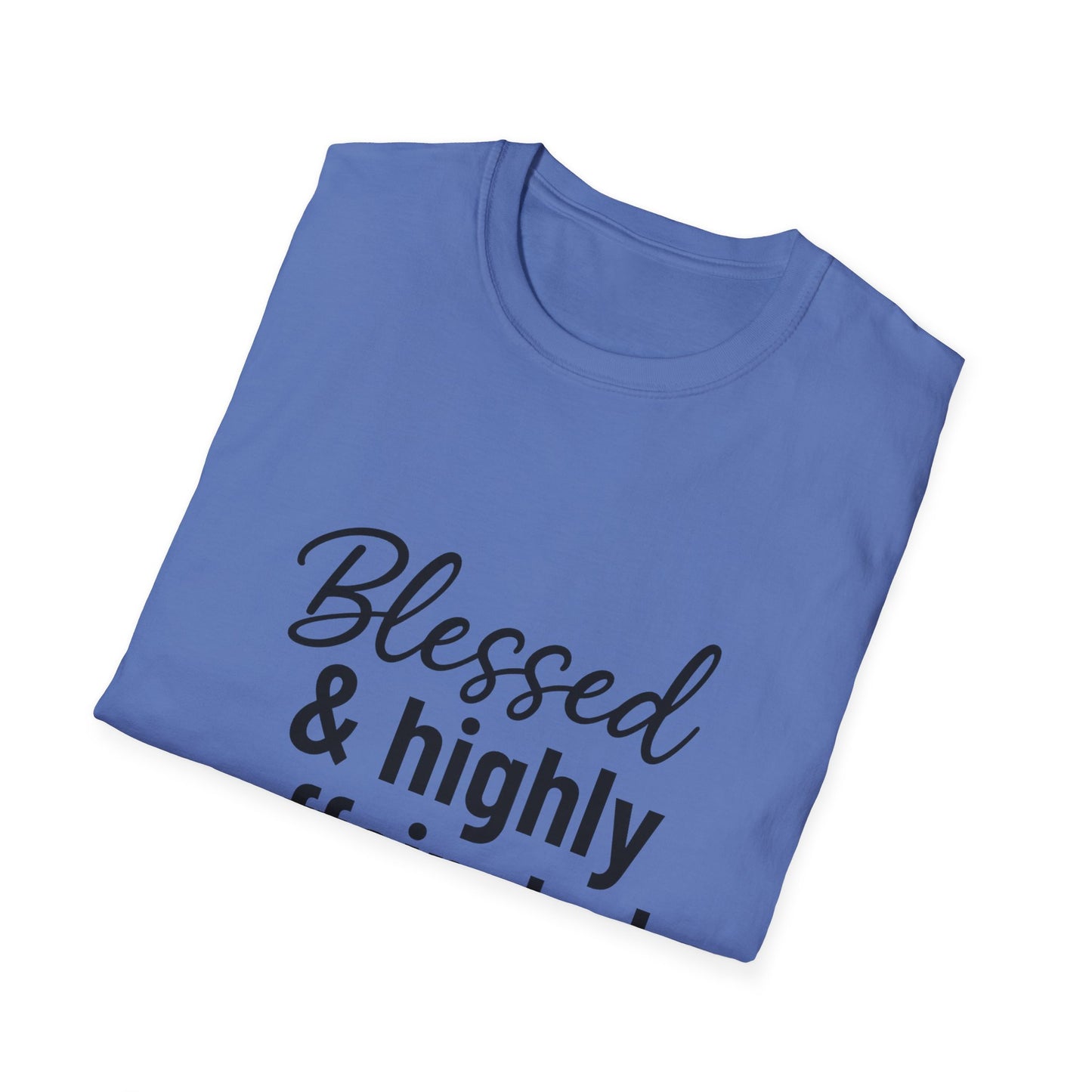 Blessed & Highly Caffeinated T-Shirt – Funny Christian Coffee Lover Tee with Black Lettering
