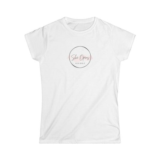 She Opens Her Bible Women’s T-Shirt – Faith-Based Christian Tee in Soft Ringspun Cotton