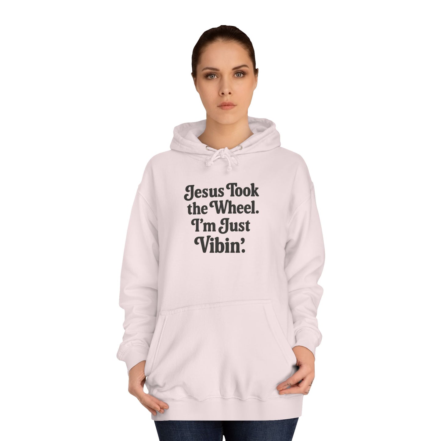 "Jesus Took the Wheel. I'm Just Vibin." Unisex Hoodie – Cozy Christian Sweatshirt for Faith-Filled Chill & Everyday Comfort