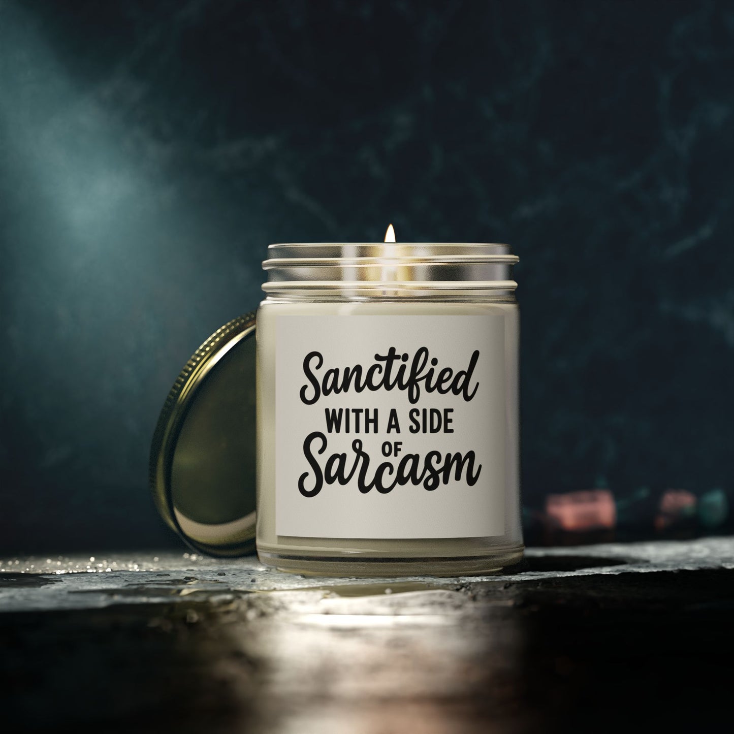 Sanctified with a Side of Sarcasm Candle – 4oz Scented Coconut Apricot Wax, Funny Christian Gift, Faith-Based Home Decor