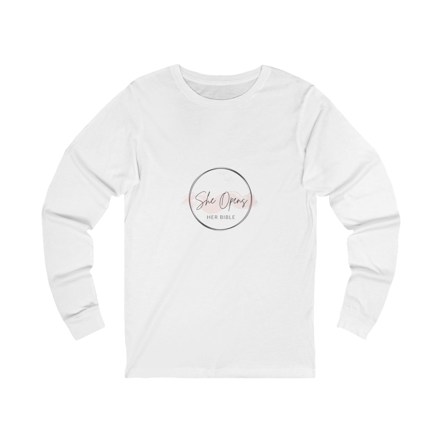She Opens Her Bible™ Women’s Long Sleeve T-Shirt – Faith-Inspired Lightweight Cotton Tee