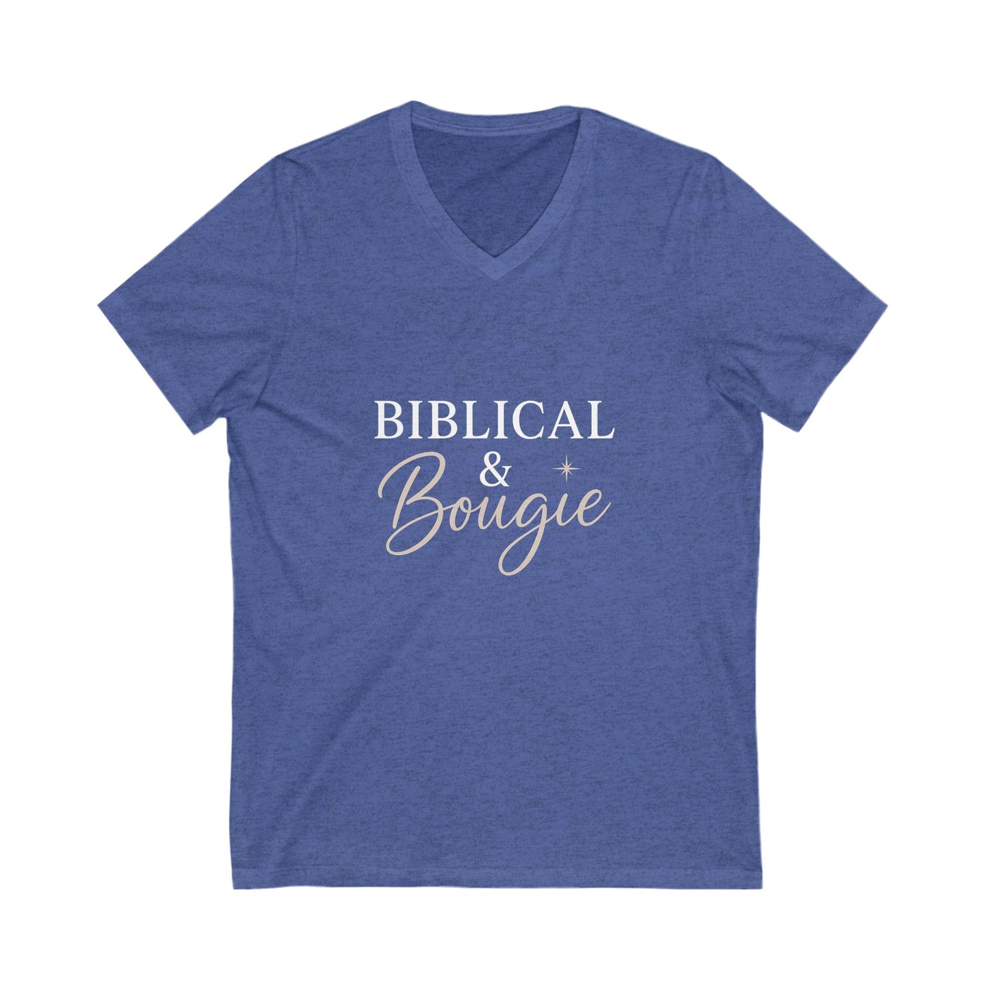 "Biblical & Bougie" V-Neck T-Shirt – Faith-Filled Fashion Tee for Fierce, God-Loving Women