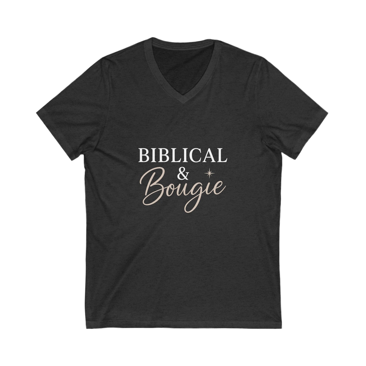 "Biblical & Bougie" V-Neck T-Shirt – Faith-Filled Fashion Tee for Fierce, God-Loving Women