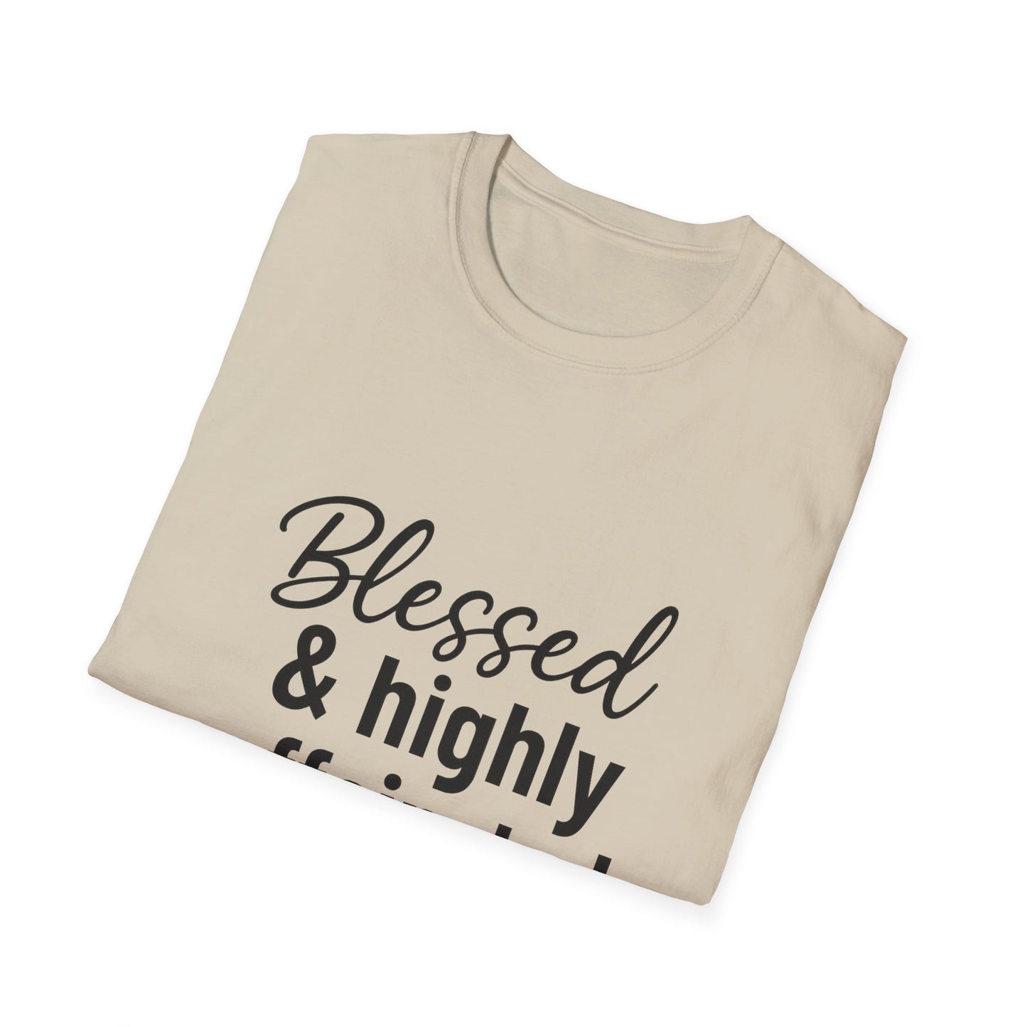 Blessed & Highly Caffeinated T-Shirt – Funny Christian Coffee Lover Tee with Black Lettering