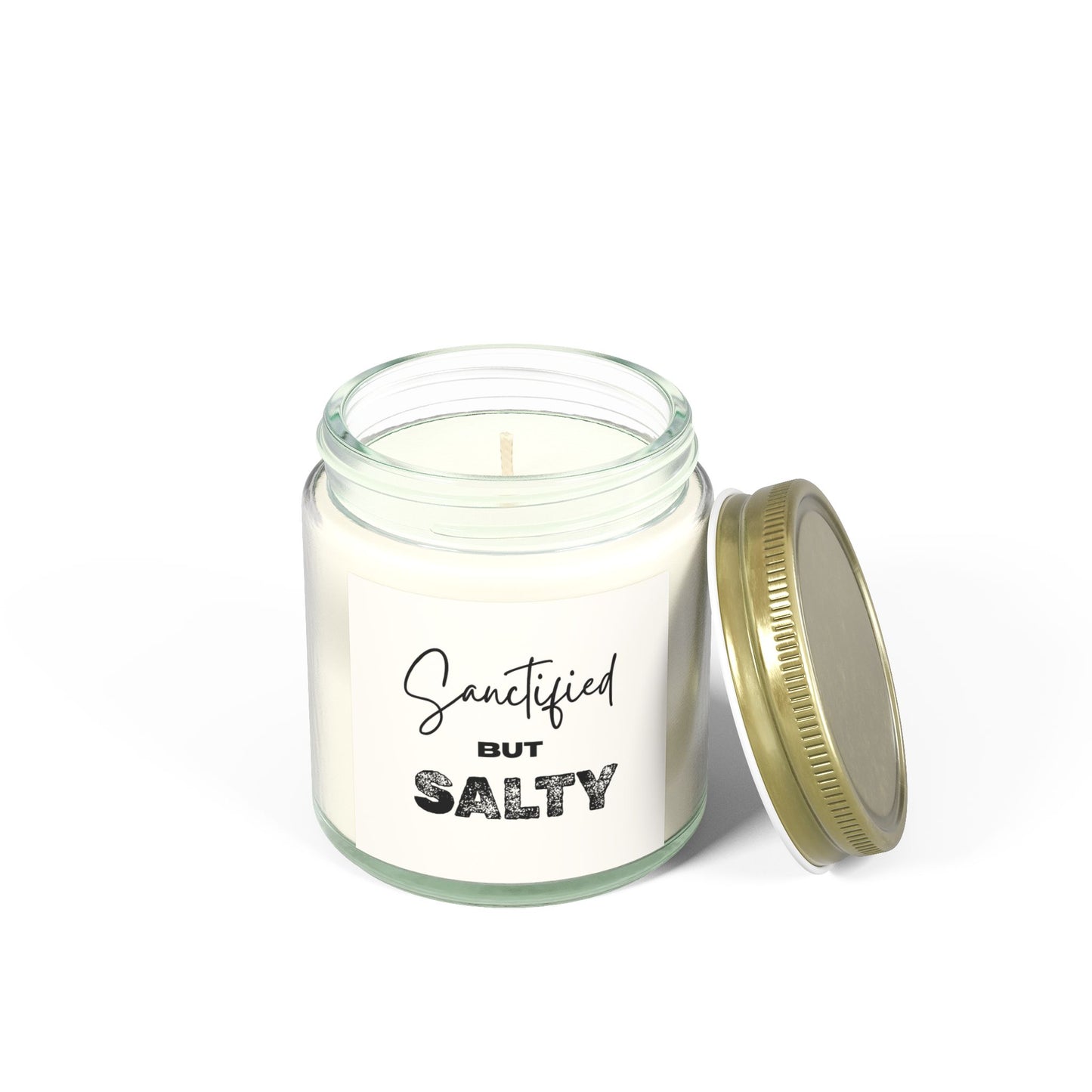"Sanctified but Salty" Scented Candle – 4oz Coconut Apricot Wax, Funny Christian Gift, Faith-Based Home Decor with Attitude