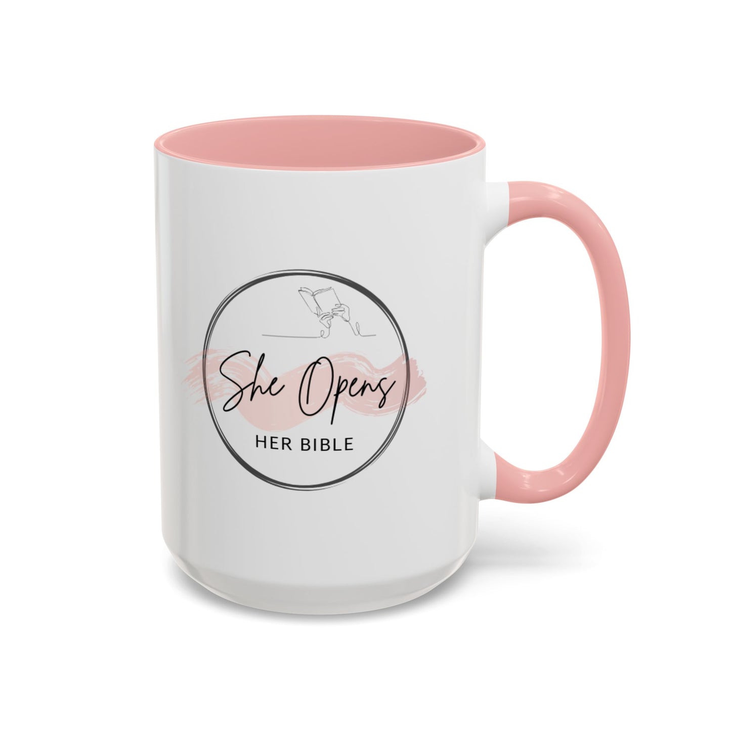 She Opens Her Bible™ Accent Coffee Mug – Faith-Inspired Ceramic Mug in 11oz & 15oz