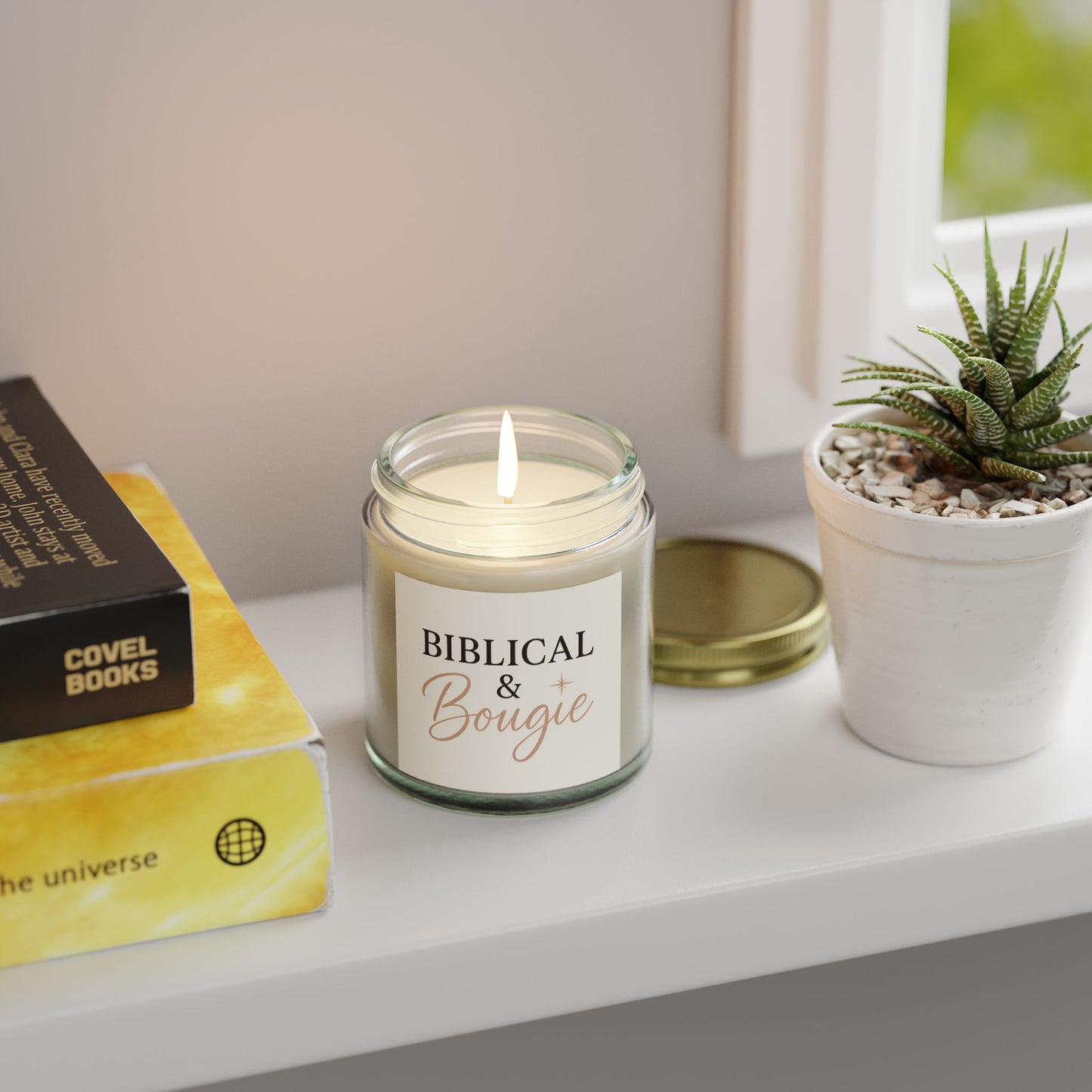"Biblical & Bougie" Scented Candle – Luxe Faith-Inspired Home Decor with Black Lettering