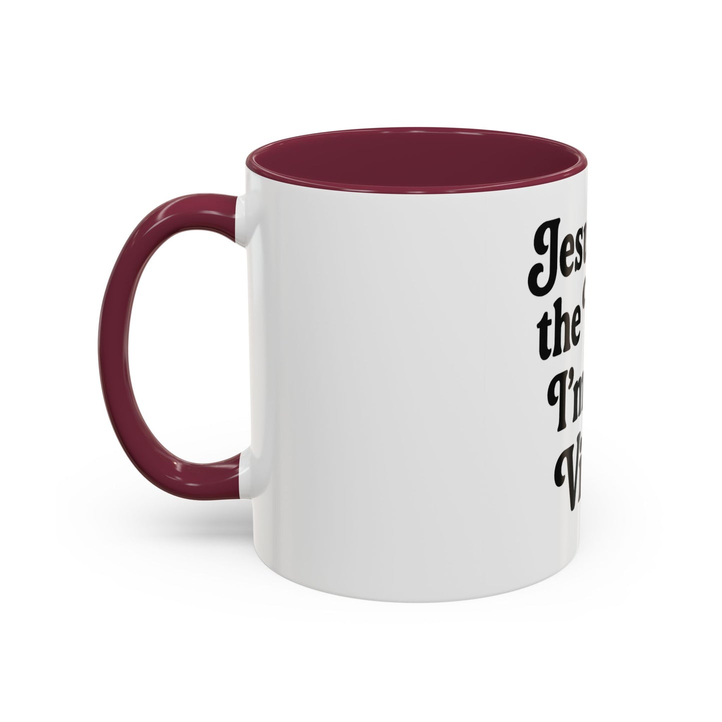 "Jesus Took the Wheel. I'm Just Vibin." Coffee Mug – Funny Faith-Based Mug for Relaxed Mornings & Spiritual Sass