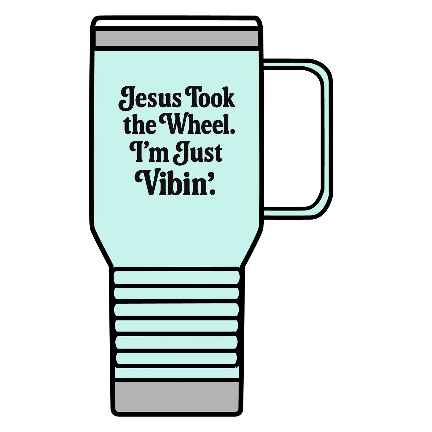 "Jesus Took the Wheel. I'm Just Vibin." 20oz Travel Mug – Funny Faith-Based Tumbler for Coffee Lovers & Spiritual Commuters