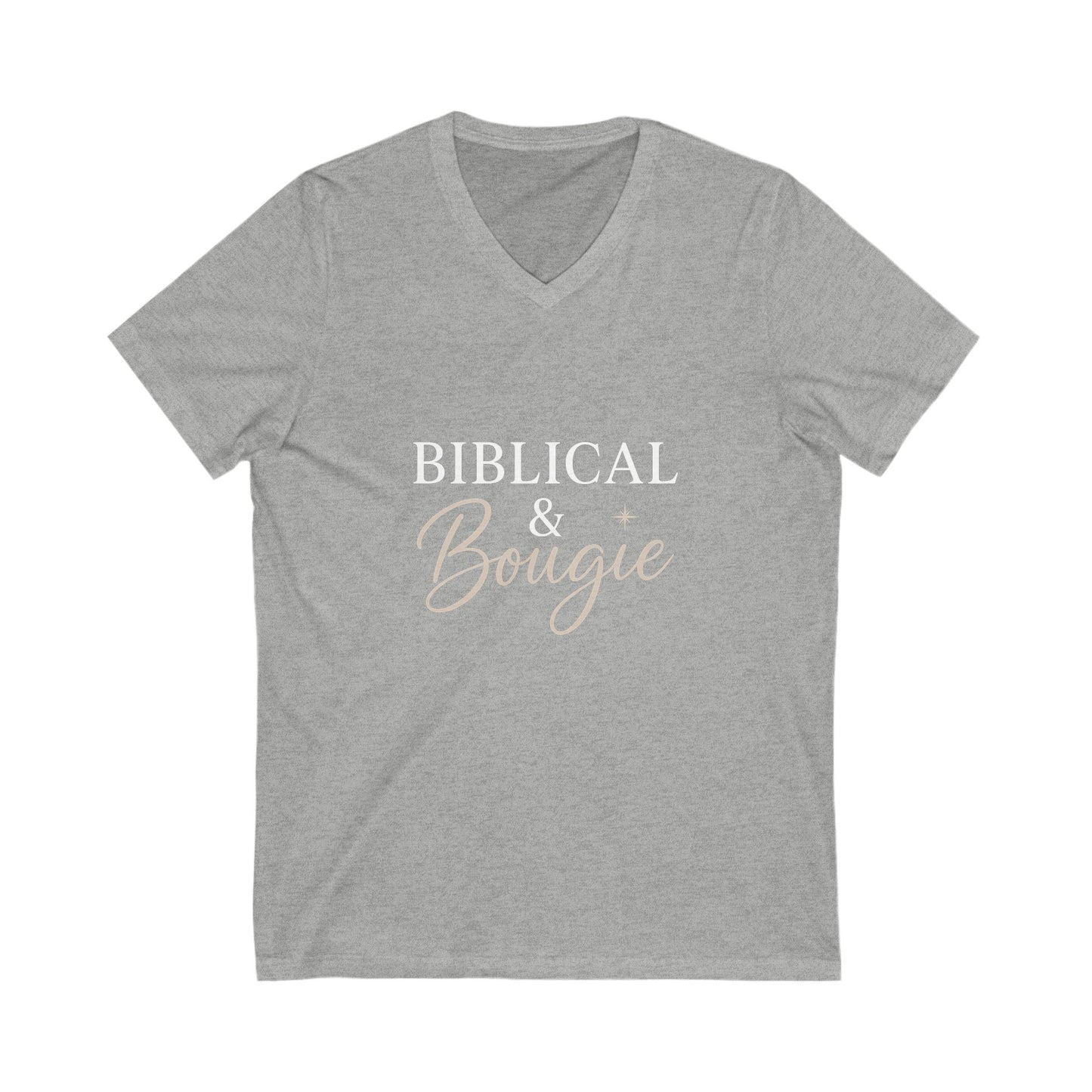 "Biblical & Bougie" V-Neck T-Shirt – Faith-Filled Fashion Tee for Fierce, God-Loving Women