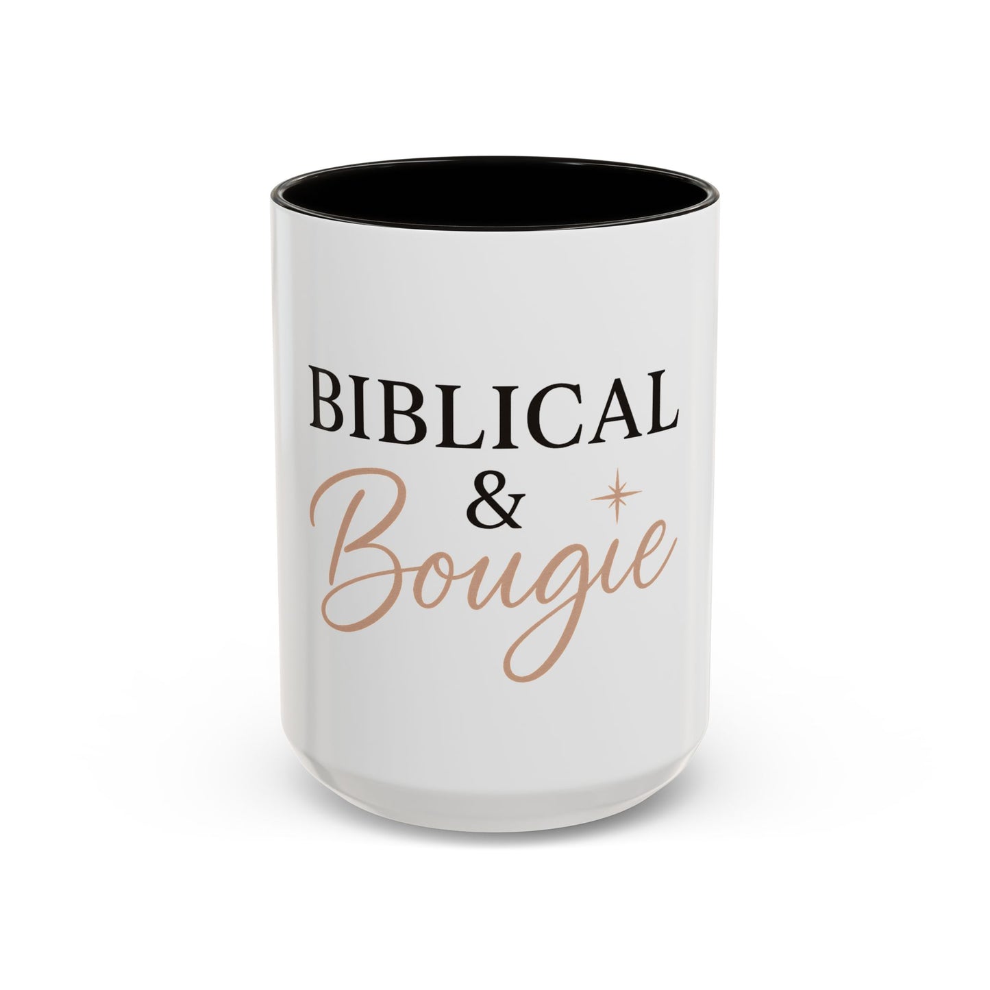 "Biblical & Bougie" Coffee Mug – Black Lettering Christian Mug for Faith-Filled Queens with Flavor