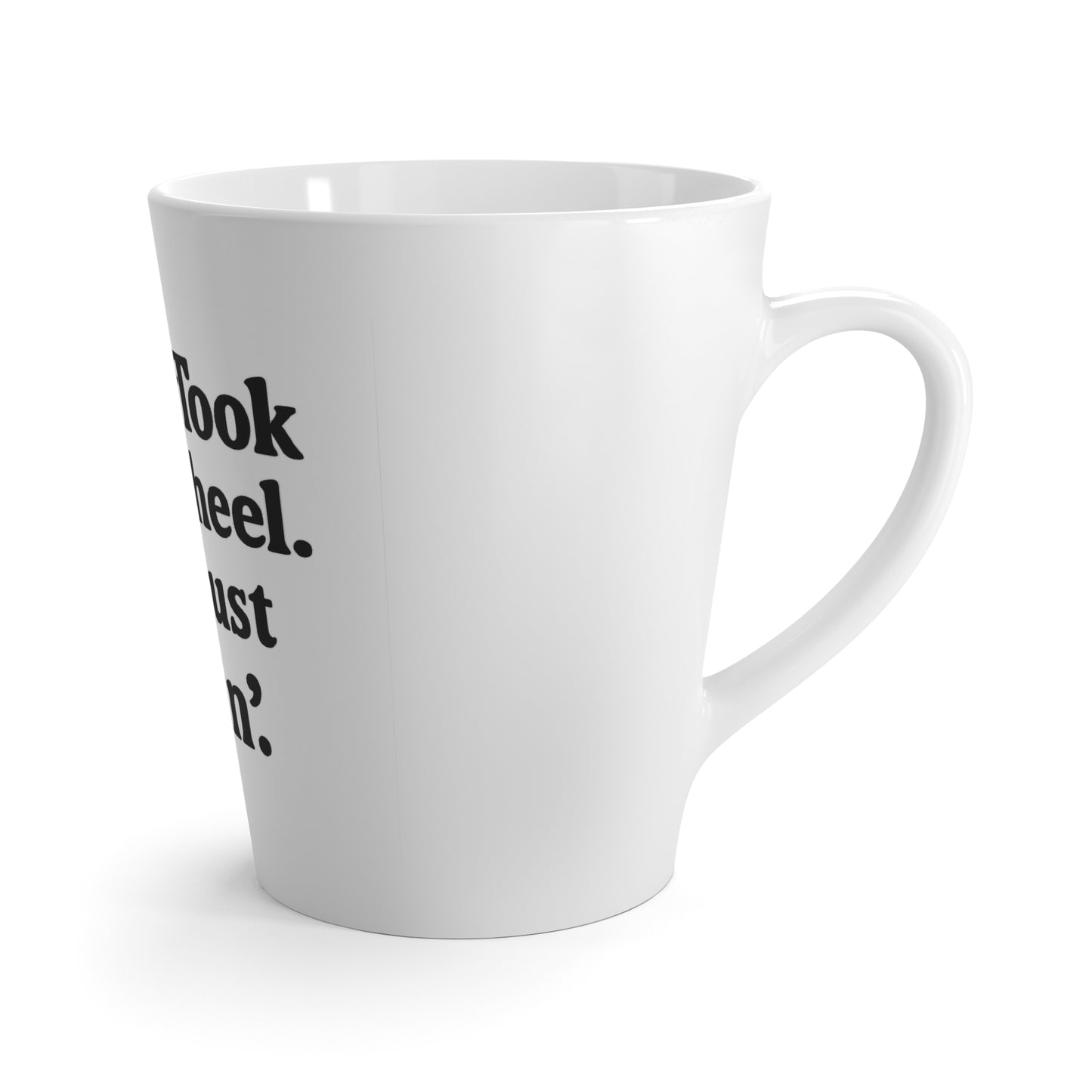 "Jesus Took the Wheel. I'm Just Vibin." Latte Mug – Funny Faith-Based Mug for Coffee Lovers & Spiritual Chill Vibes