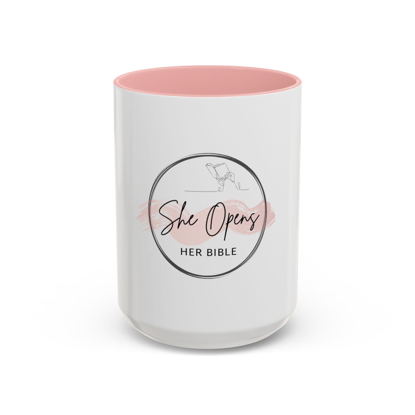 She Opens Her Bible™ Accent Mug (11 oz & 15 oz) – Faith‑Inspired Ceramic Coffee Cup