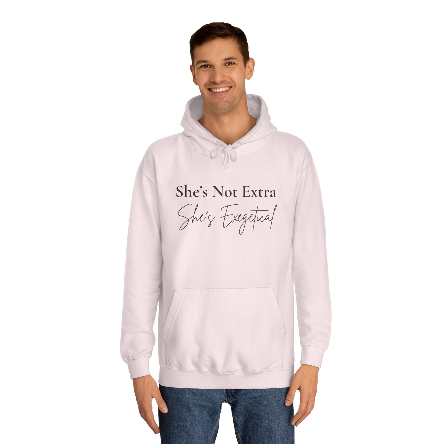 She’s Not Extra. She’s Exegetical. – Black Lettering Christian Hoodie for the Bible-Loving Babe