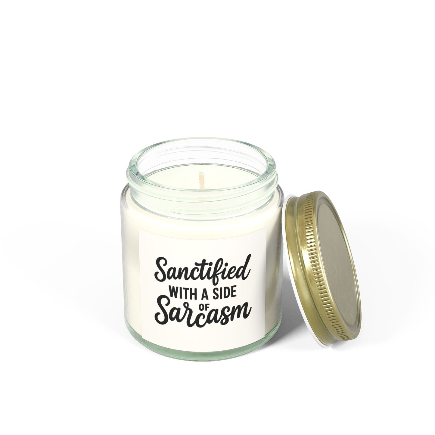 Sanctified with a Side of Sarcasm Candle – 4oz Scented Coconut Apricot Wax, Funny Christian Gift, Faith-Based Home Decor