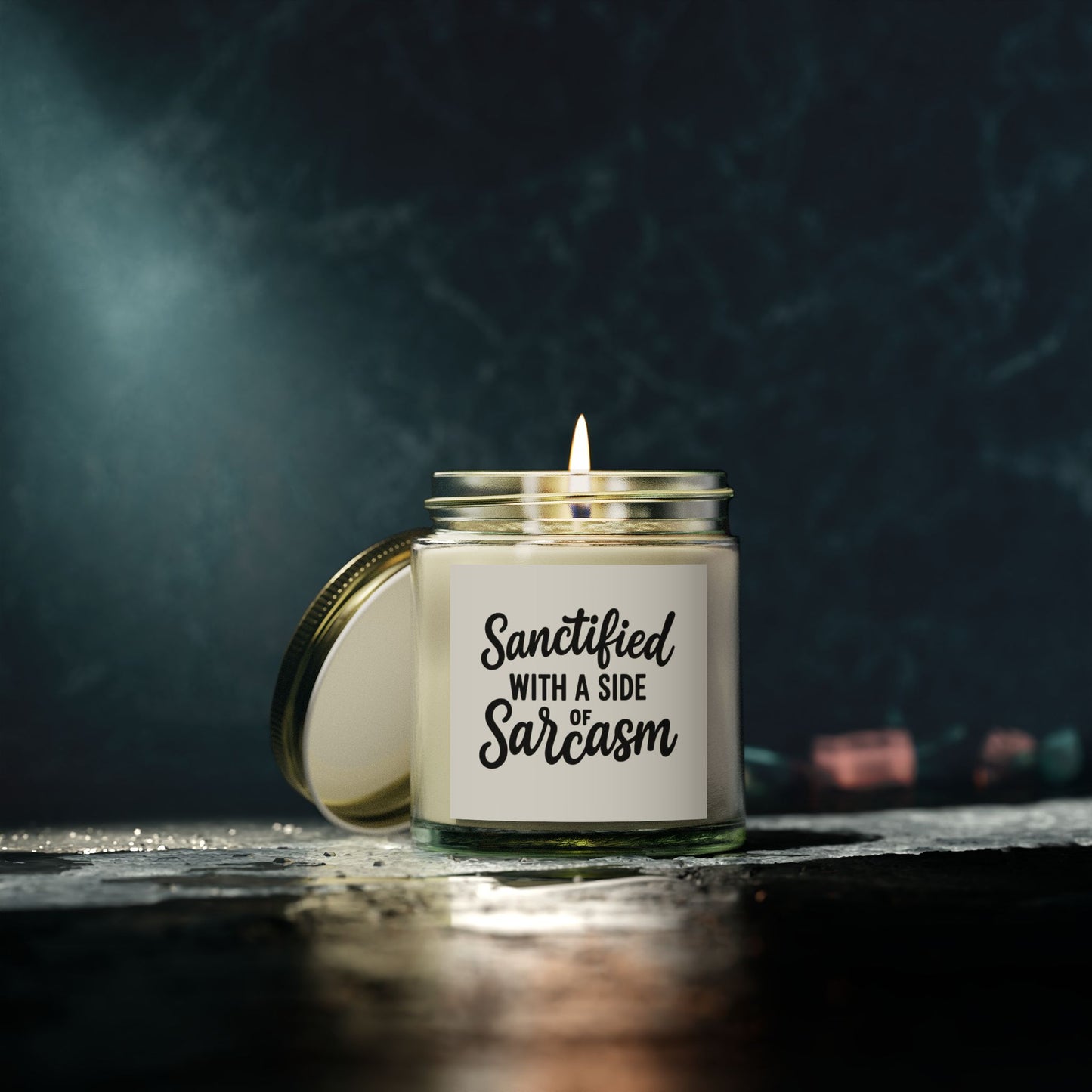 Sanctified with a Side of Sarcasm Candle – 4oz Scented Coconut Apricot Wax, Funny Christian Gift, Faith-Based Home Decor