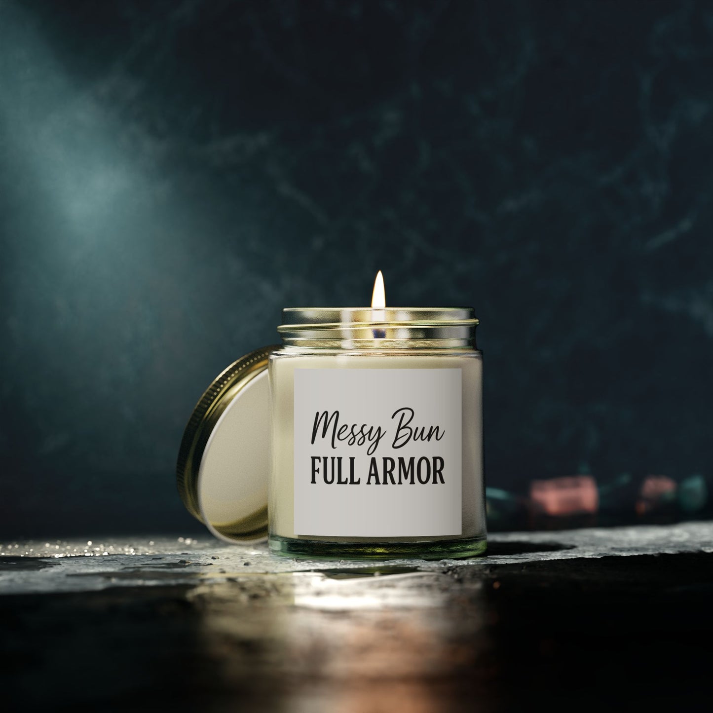 "Messy Bun. Full Armor." Scented Candle – Faith-Filled Aromatherapy for Fierce, God-Loving Women