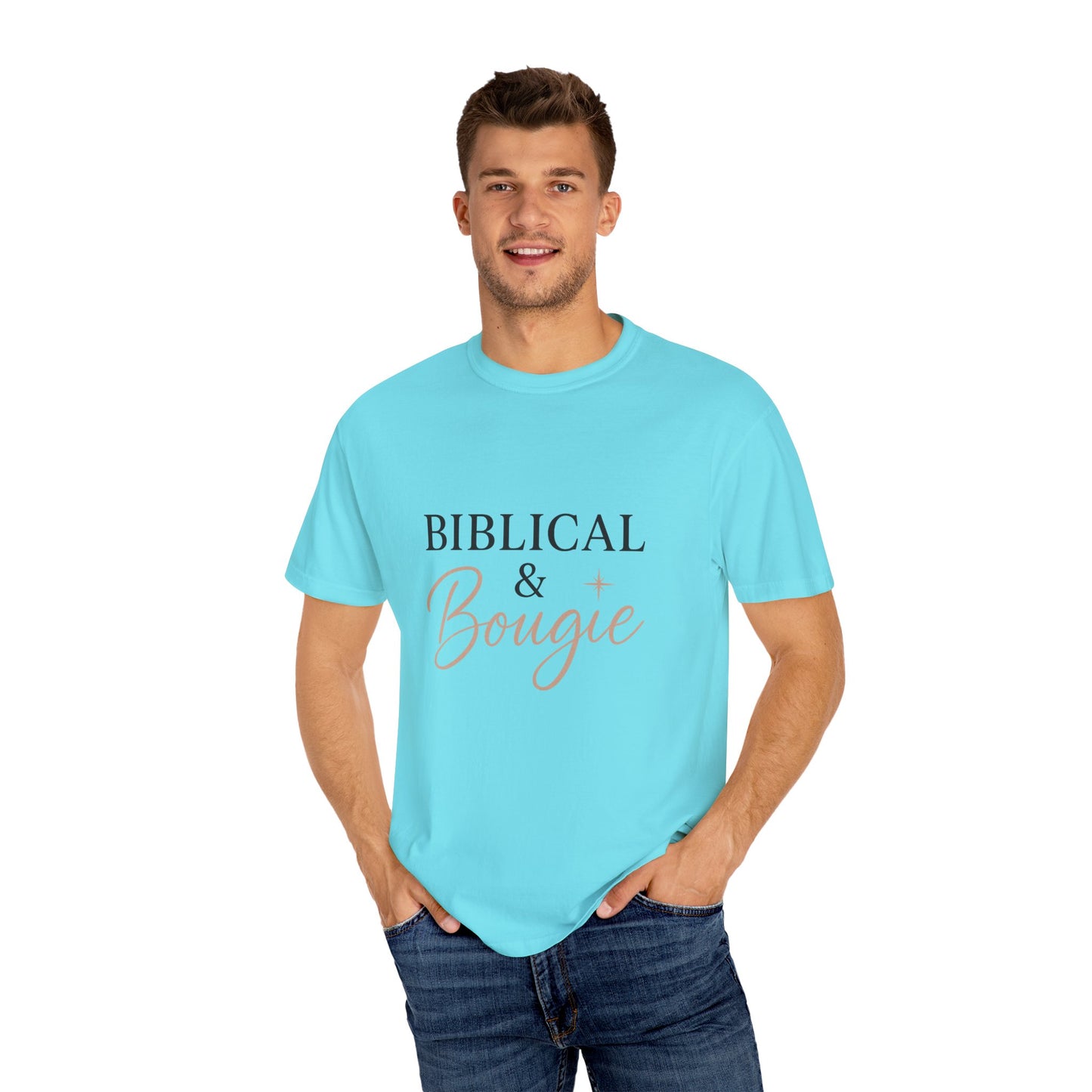 "Biblical & Bougie" Unisex T-Shirt – Black Lettering Faith-Based Tee for Stylish Christian Queens