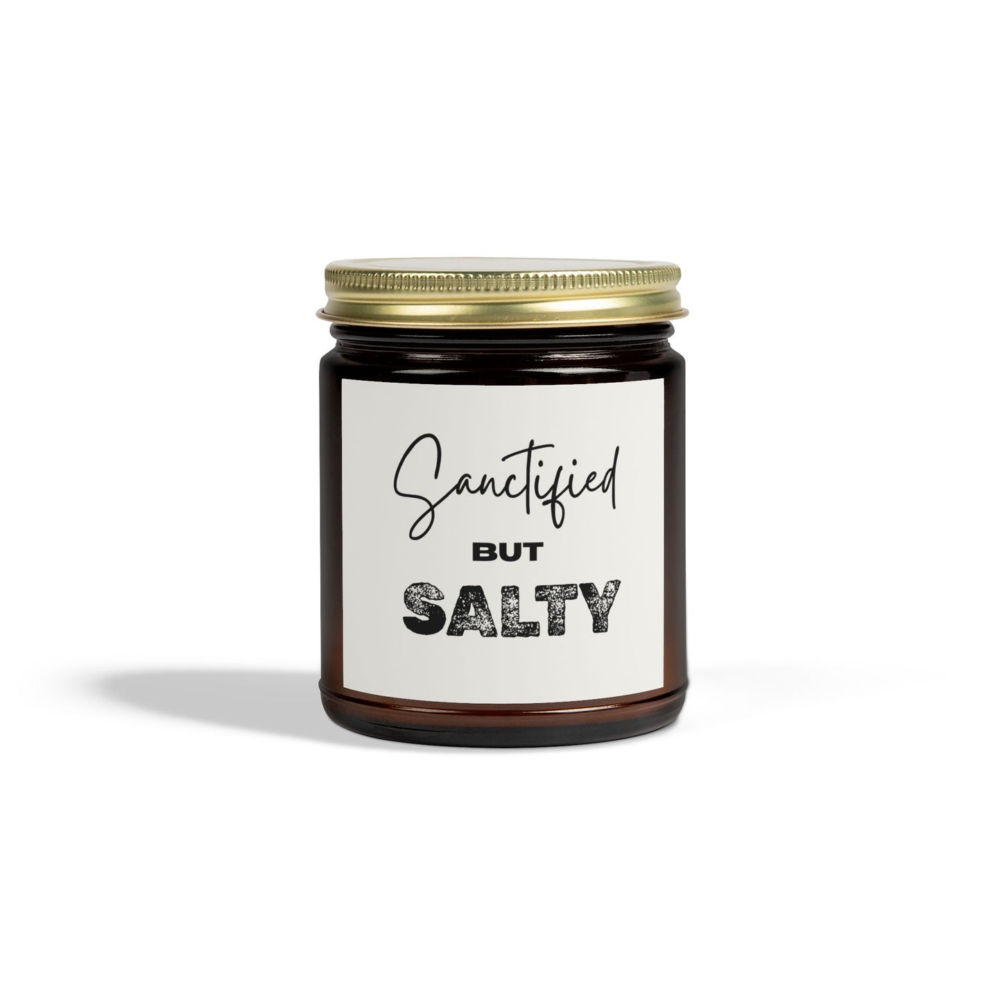 "Sanctified but Salty" Scented Candle – 4oz Coconut Apricot Wax, Funny Christian Gift, Faith-Based Home Decor with Attitude