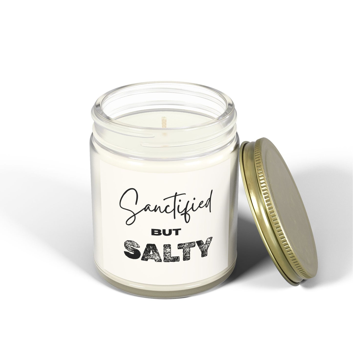 "Sanctified but Salty" Scented Candle – 4oz Coconut Apricot Wax, Funny Christian Gift, Faith-Based Home Decor with Attitude