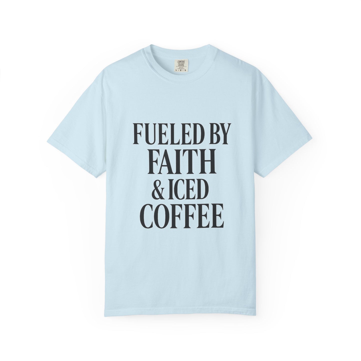 I Run on Faith & Iced Coffee Tee – Round‑Neck Unisex Shirt • Caffeine + Conviction