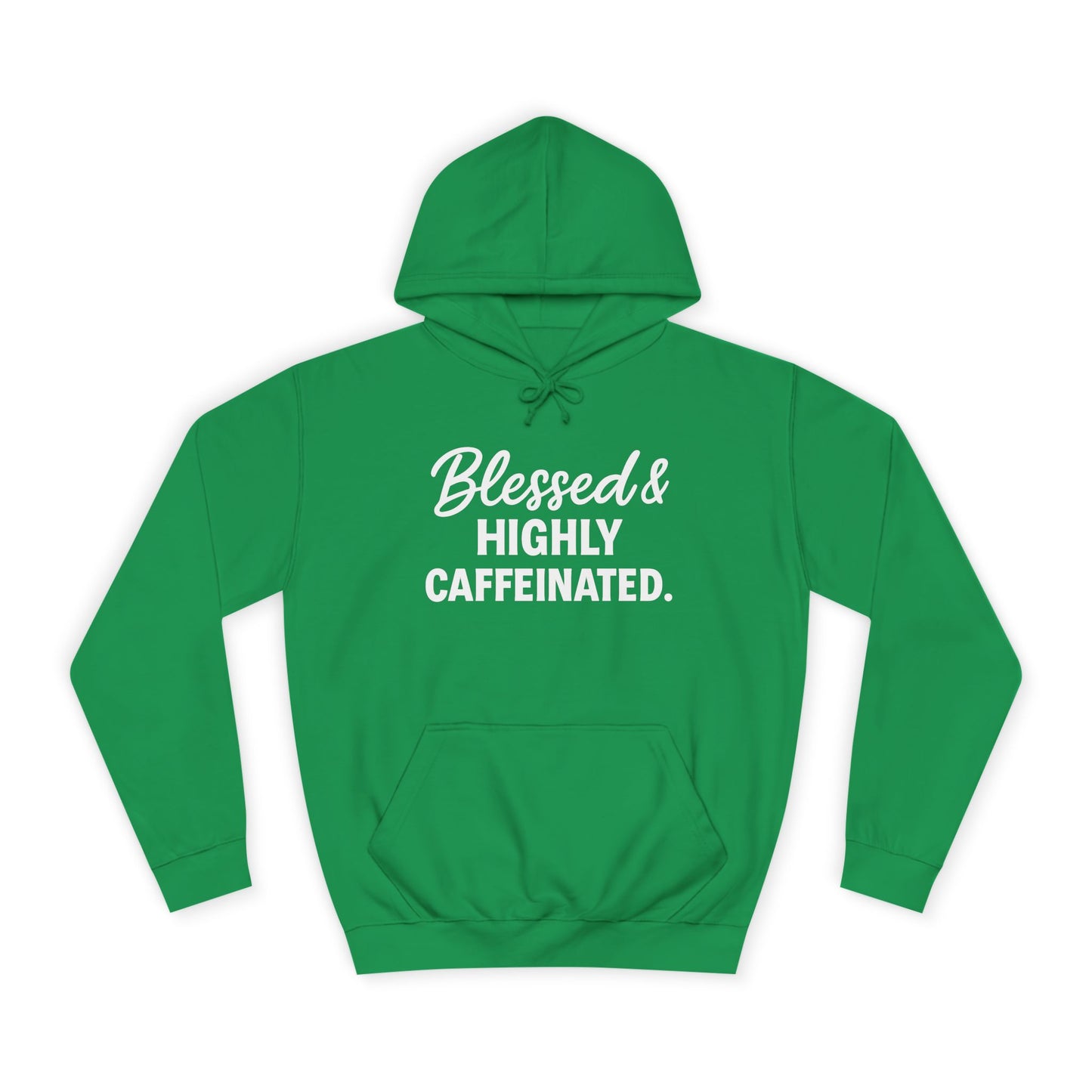Blessed & Highly Caffeinated Unisex Hoodie – Christian Coffee Lover's Cozy Faith Sweatshirt (White Lettering)