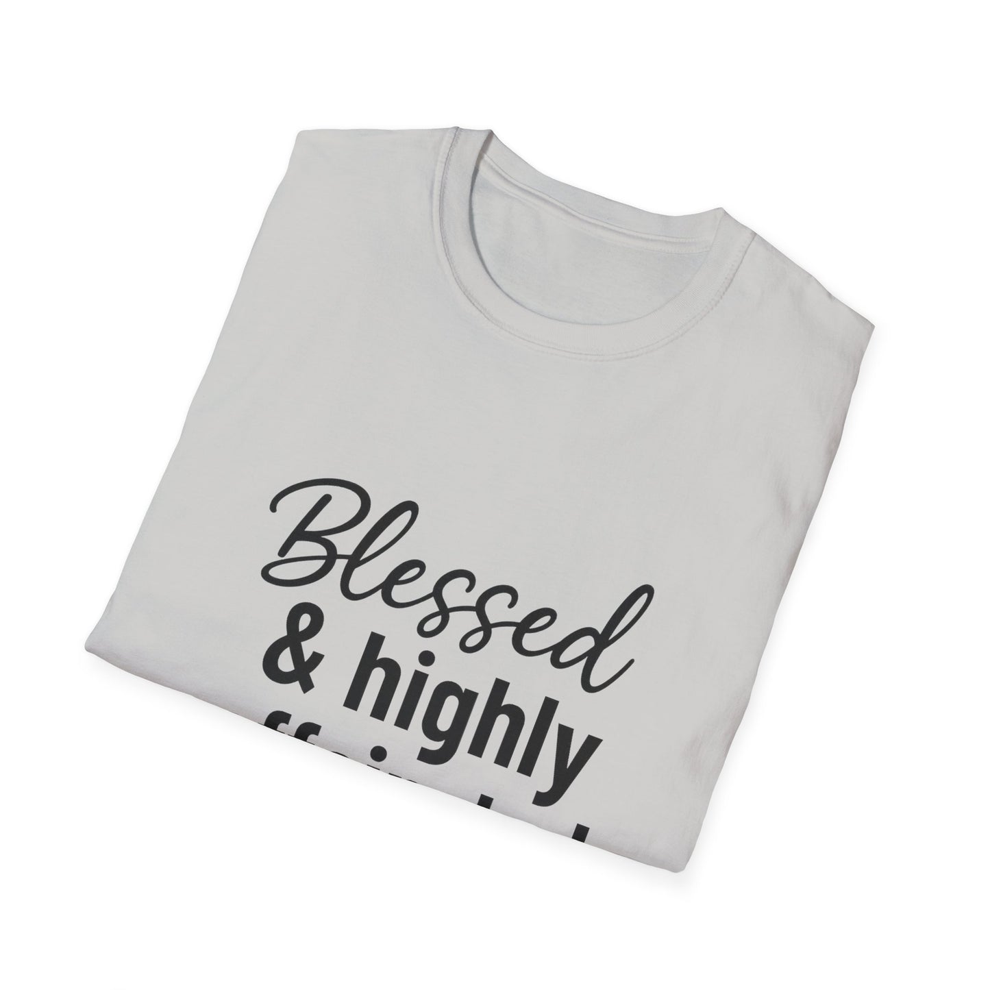Blessed & Highly Caffeinated T-Shirt – Funny Christian Coffee Lover Tee with Black Lettering